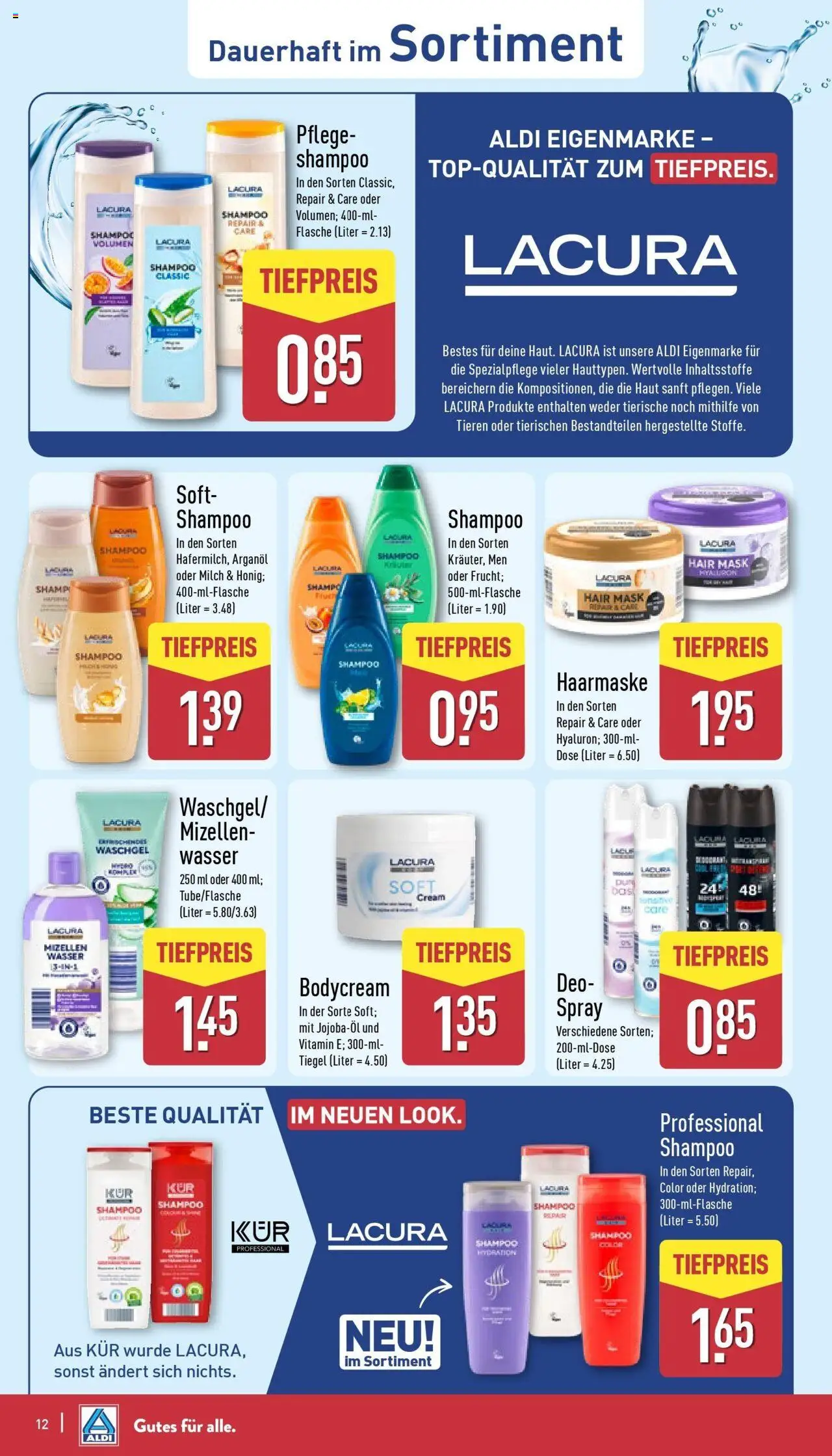 Aldi Prospekt Hildburghausen – gültig ab 07.09.2025 | Seite: 16 | Produkte: Milch, Shampoo, Haarmaske, Wasser