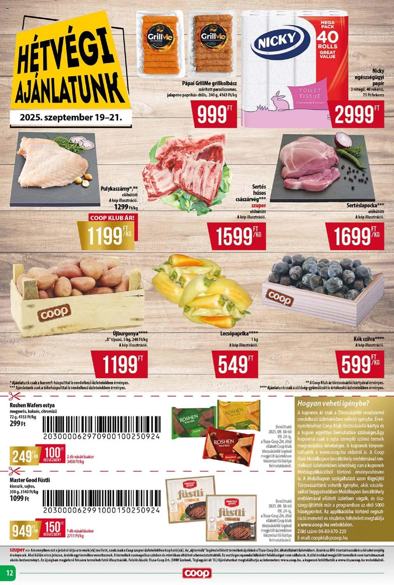 COOP akciós ujság - amely érvényes a következő dátumtól: 18.09.2025 | Oldal: 12 | Termékek: Pulykaszárny, Lecsópaprika, Grillkolbász, Sertéslapocka