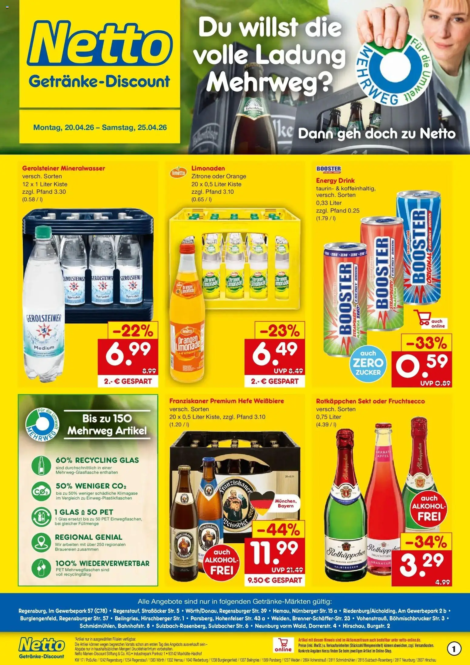 Netto Marken-Discount Prospekt Riedenburg-Aicholding	 – gültig ab 20.04.2026 | Seite: 1 | Produkte: Rotkappchen sekt, Sekt, Äpfel, Gerolsteiner