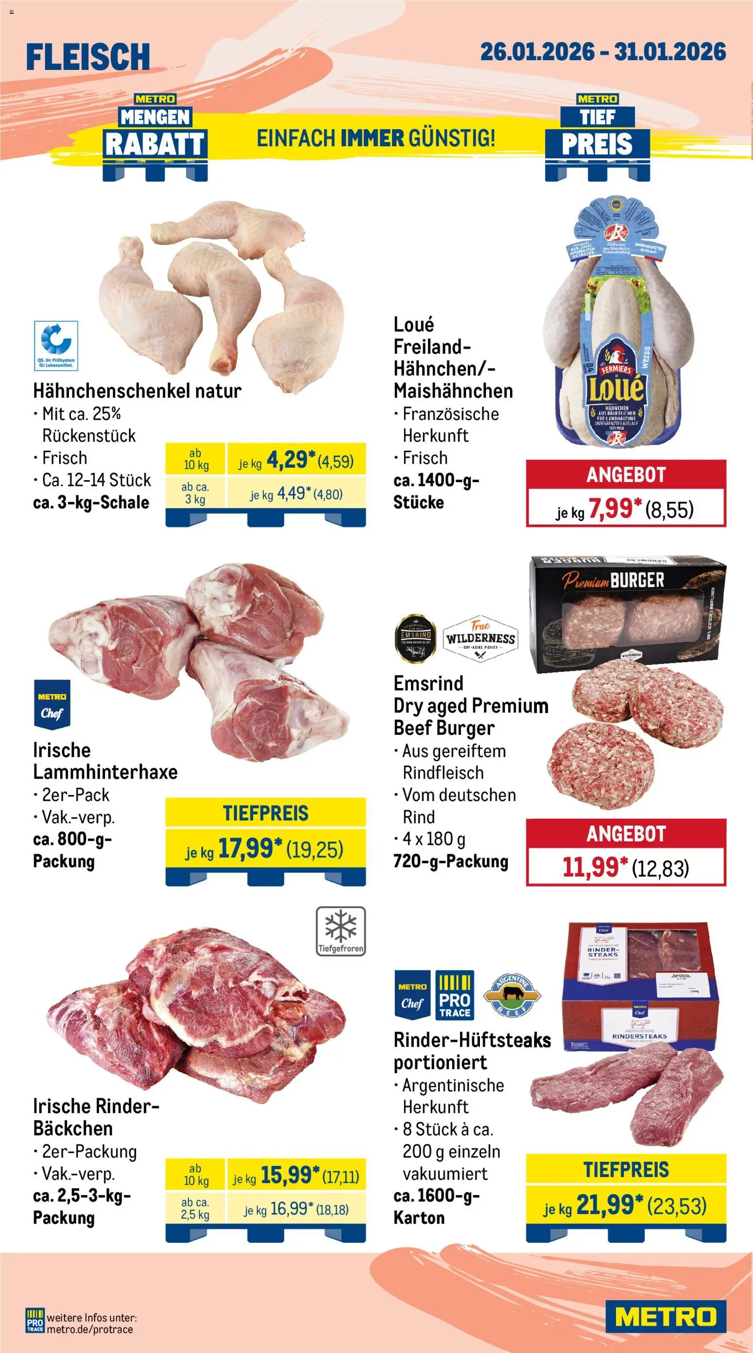 Metro Prospekt 	 – gültig ab 26.01.2026 | Seite: 4 | Produkte: Hahnchen, Hahnchenschenkel, Burger, Getreide
