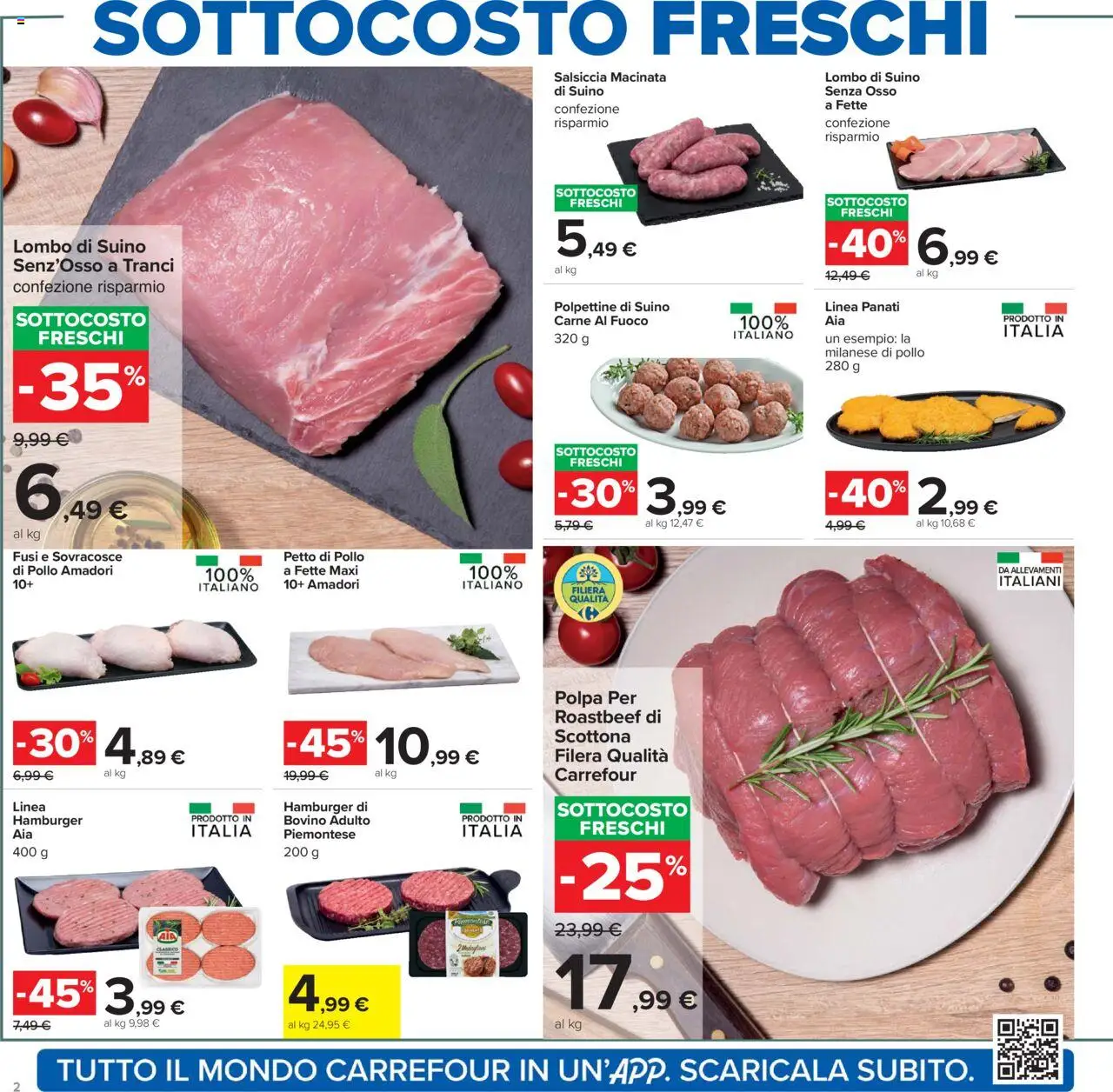 Volantino Carrefour del 23.10.2025 | Pagina: 2 | Prodotti: Bovino, Petto di Pollo, Salsiccia, Hamburger