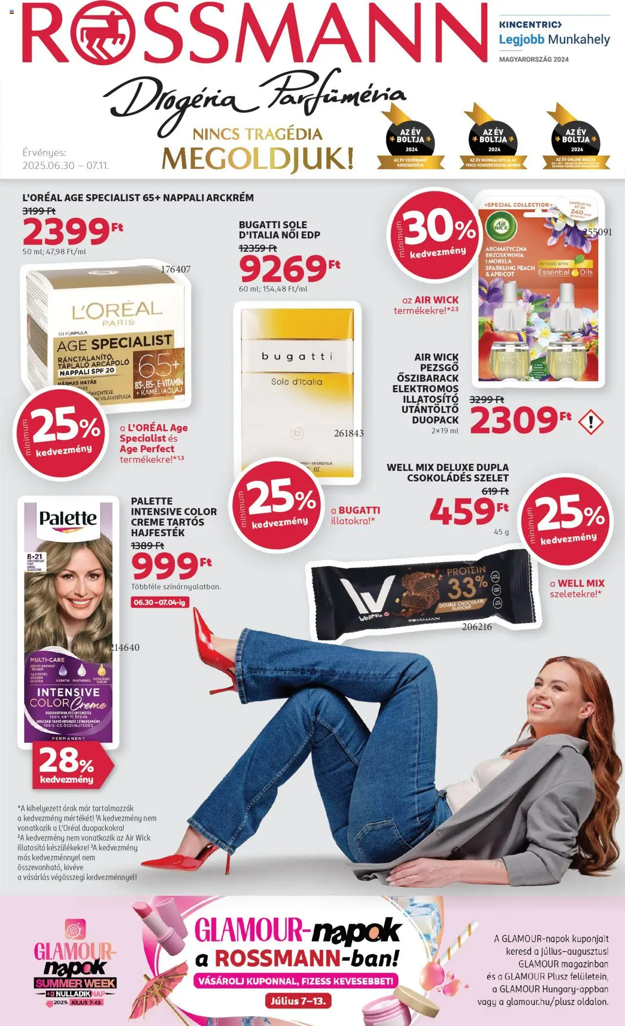 Rossmann akciós ujság - amely érvényes a következő dátumtól: 30.06.2025 | Oldal: 1 | Termékek: Arckrém, Hajfesték, Protein, Parfüm