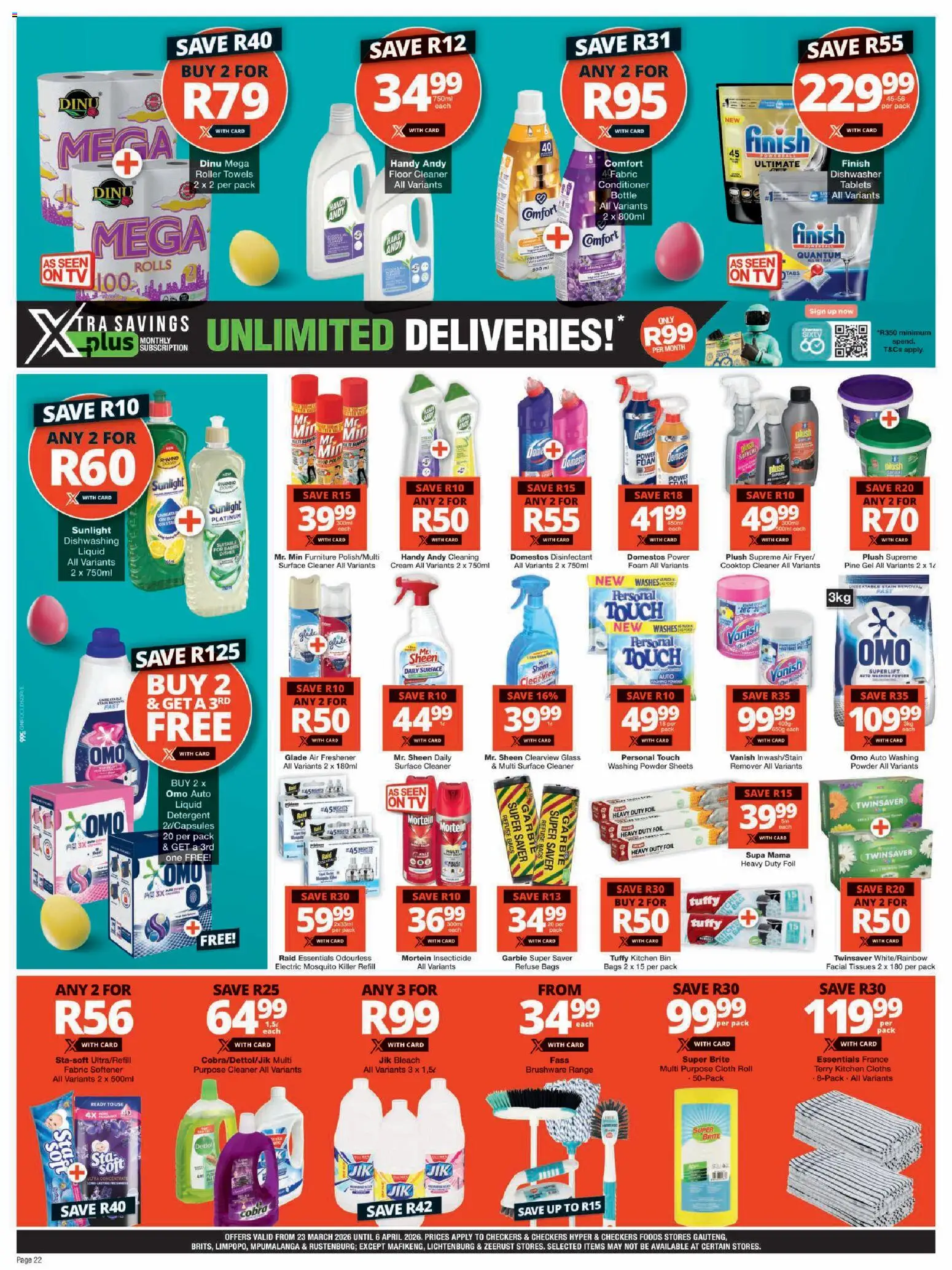 New Checkers catalogue – valid from 23.03.2026 | Page: 22 | Products: Surface cleaner, Air freshener, Conditioner, Washing powder