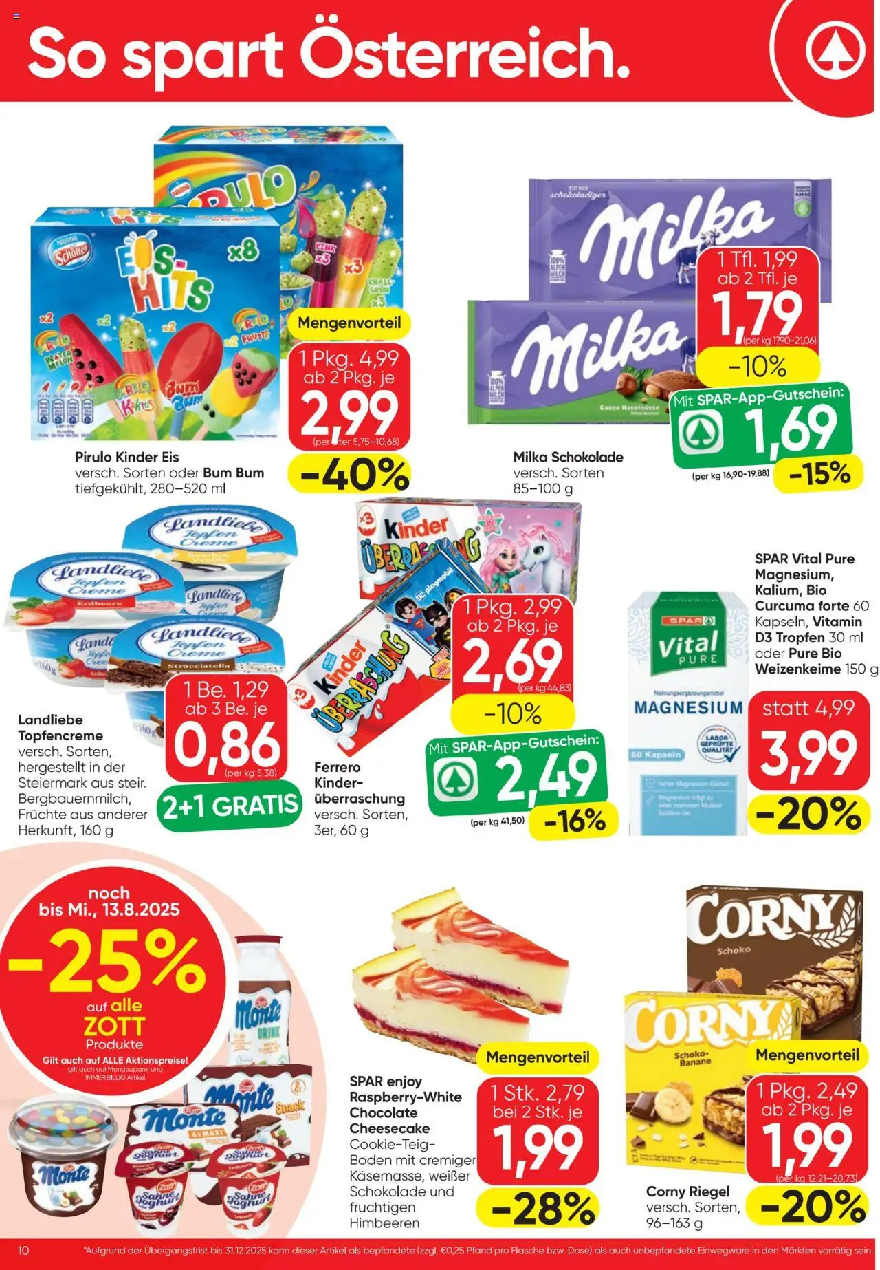 Spar Flugblatt gültig ab 07.08.2025 | Seite: 10 | Produkte: Sahne, Eis, Joghurt, Schokolade