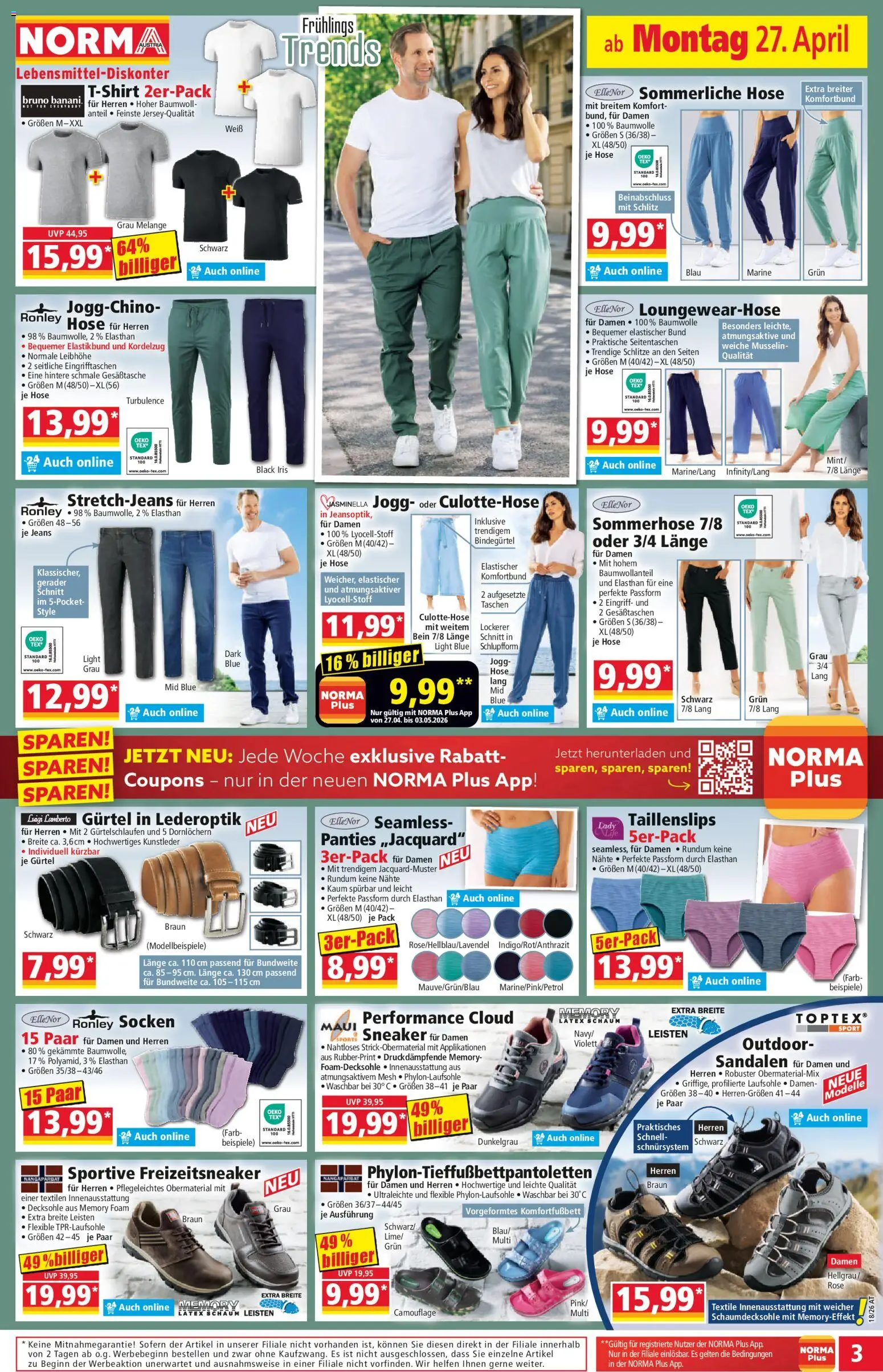 Norma Flugblatt gültig ab 27.04.2026 | Seite: 3 | Produkte: Socken, Sandalen, Gürtel, Jeans
