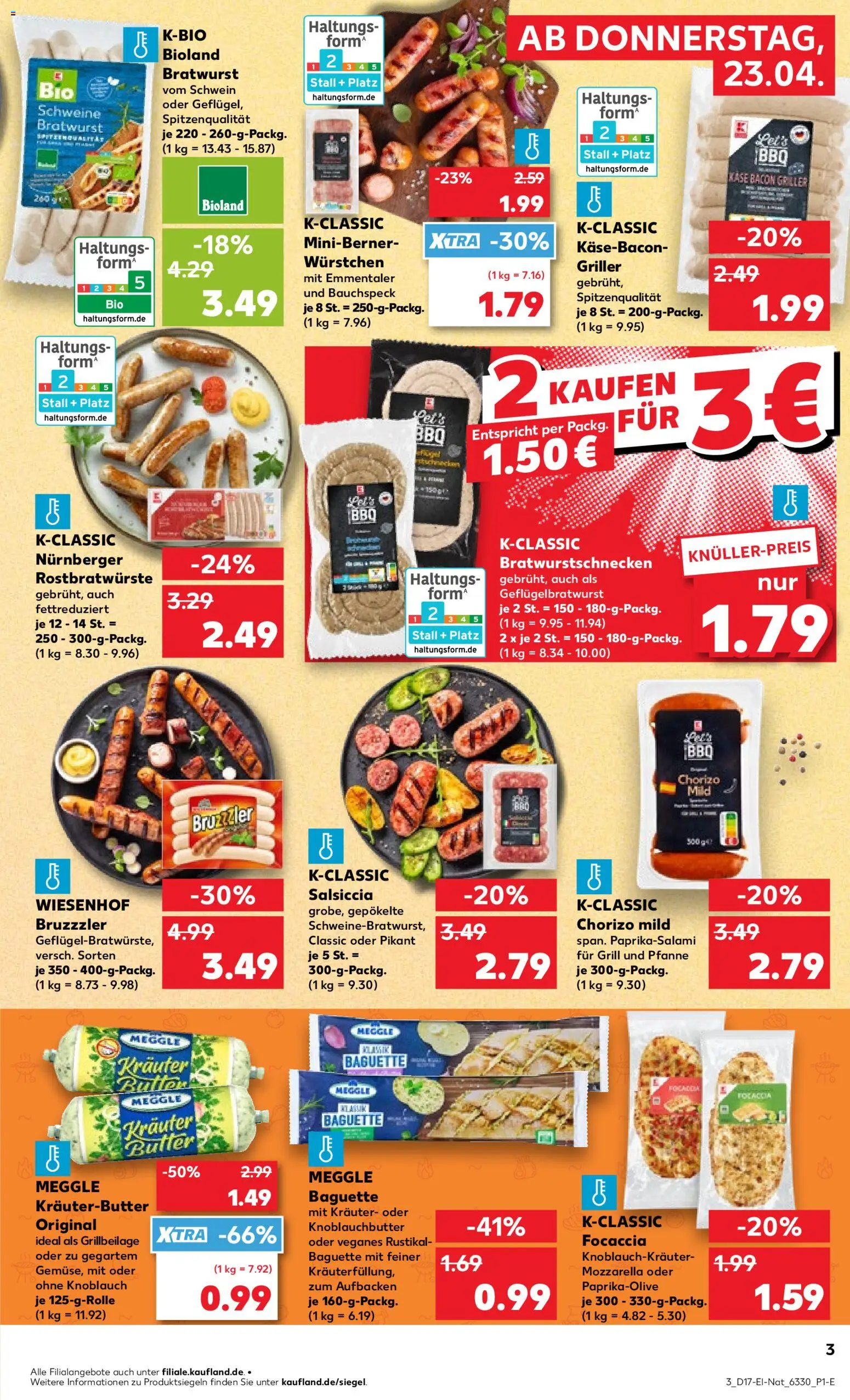 Kaufland Prospekt Kiel	 – gültig ab 23.04.2026 | Seite: 3 | Produkte: Grill, Mozzarella, Bratwurst, Kräuterbutter