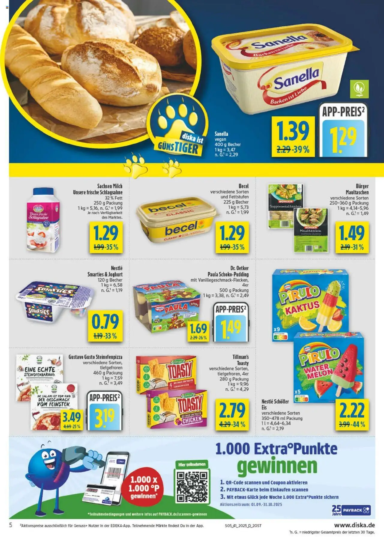 Diska - diska Angebote Sachsen-Thüringen KW41 – gültig ab 06.10.2025 | Seite: 5 | Produkte: Gustavo gusto, Schlagsahne, Milch, Sanella