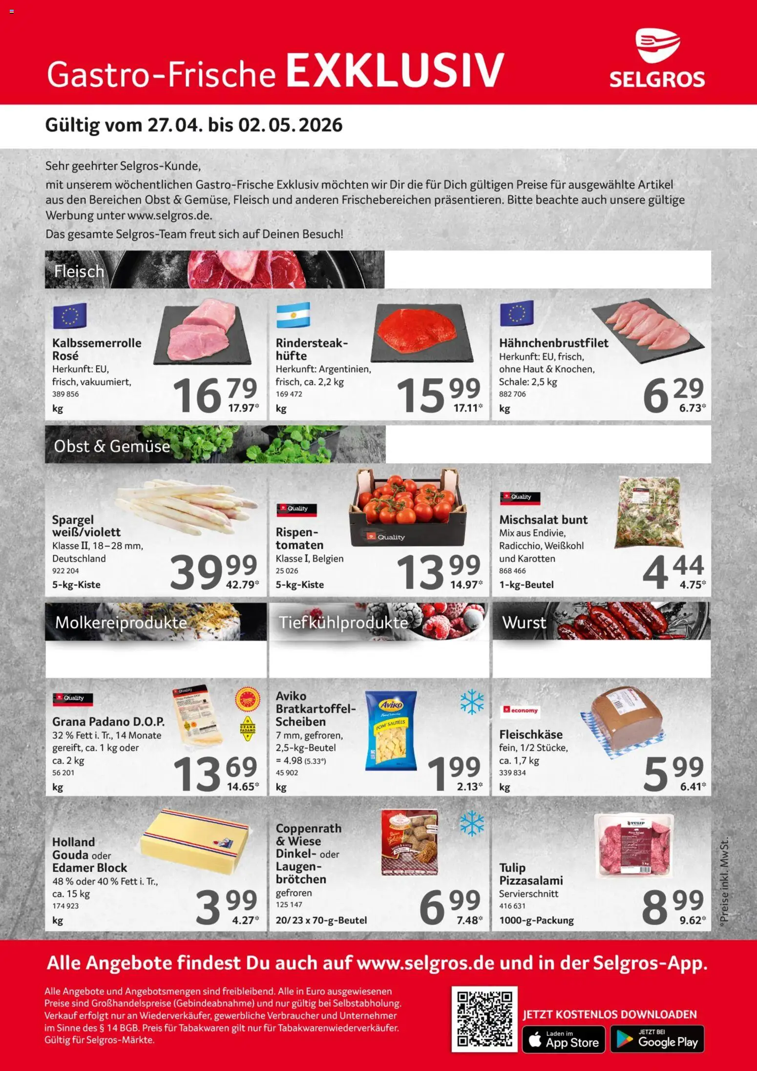 Selgros Gastro Angebote – gültig ab 27.04.2026 | Seite: 1 | Produkte: Gouda, Spargel, Gemüse, Wurst