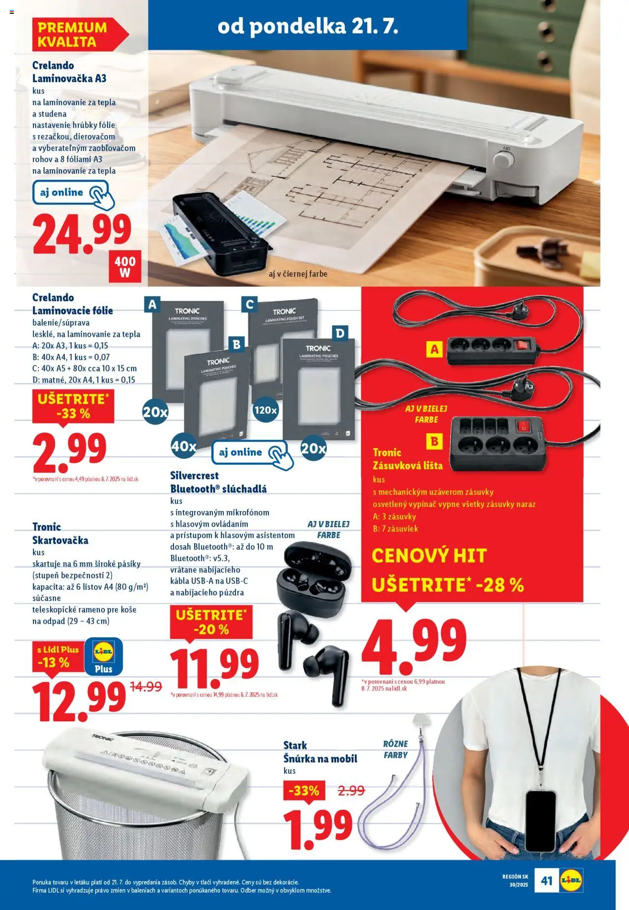 Lidl leták │ platný od 21.07.2025 | Strana: 55 | Produkty: Skartovačka, Laminovačka, Mobil, Slúchadlá