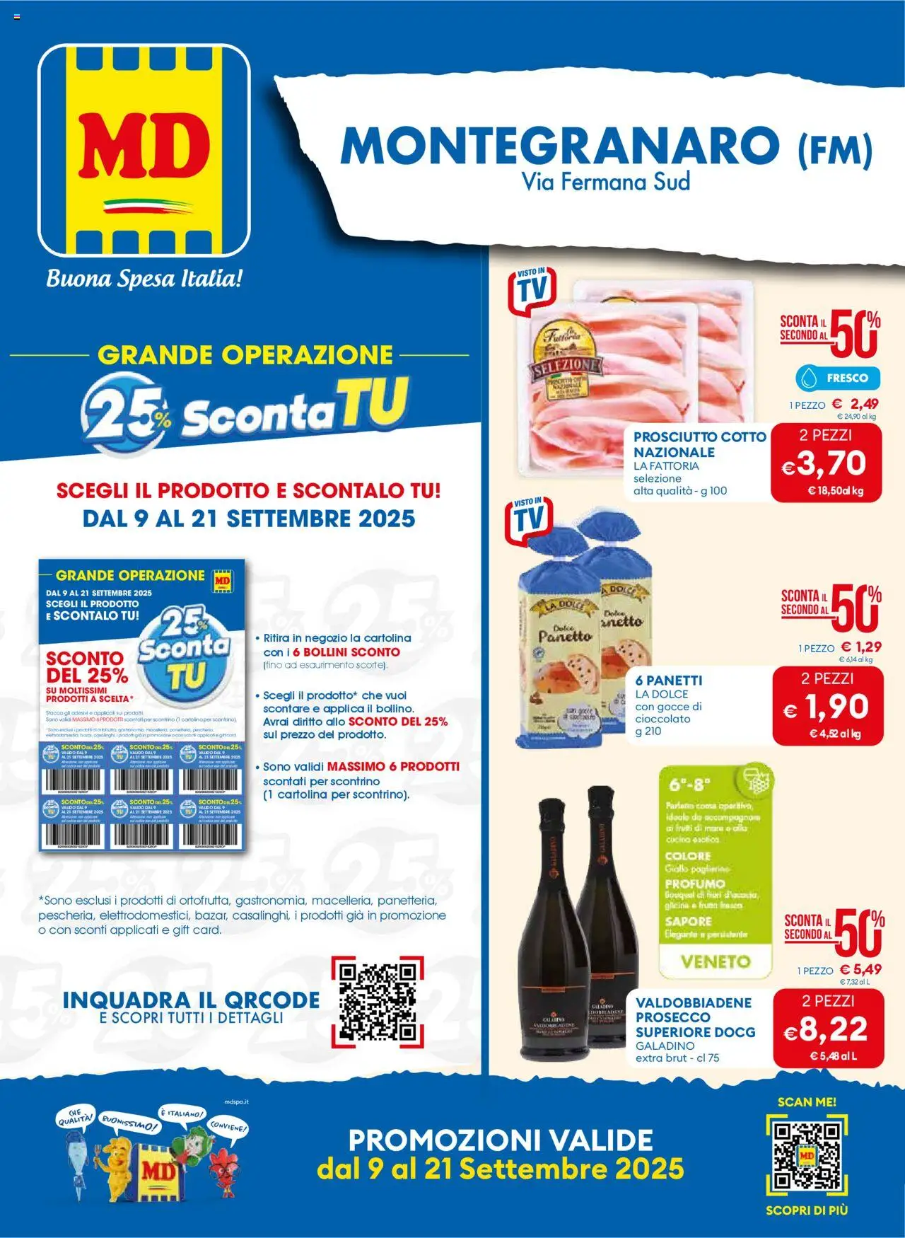 Volantino MD Discount del 09.09.2025 | Pagina: 1 | Prodotti: Prosciutto Cotto, Cioccolato, Frutti di mare, Profumo