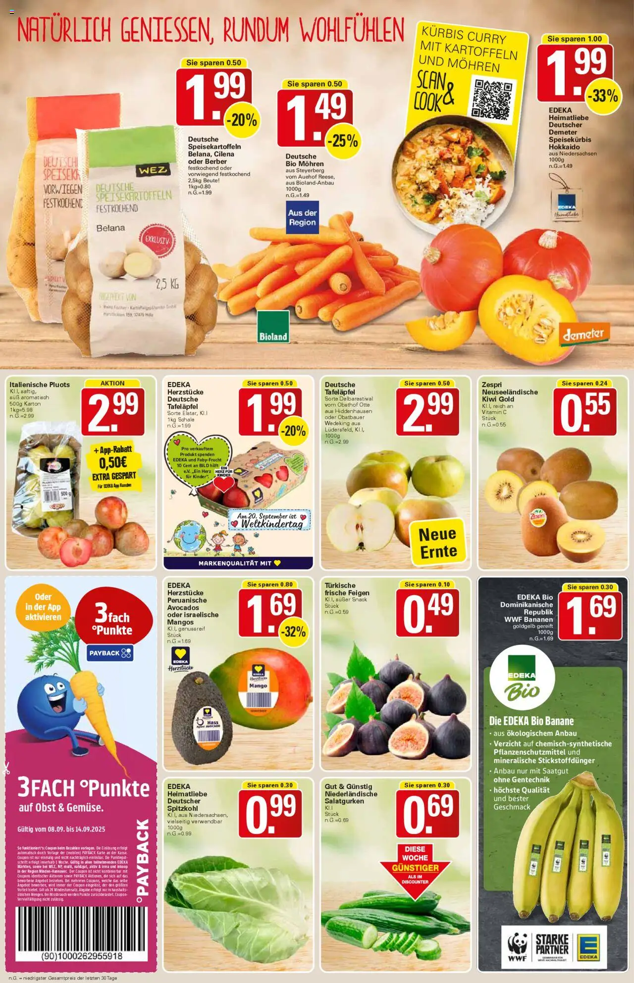 WEZ Prospekt – gültig ab 08.09.2025 | Seite: 2 | Produkte: Bananen, Avocado, Kartoffeln, Mango