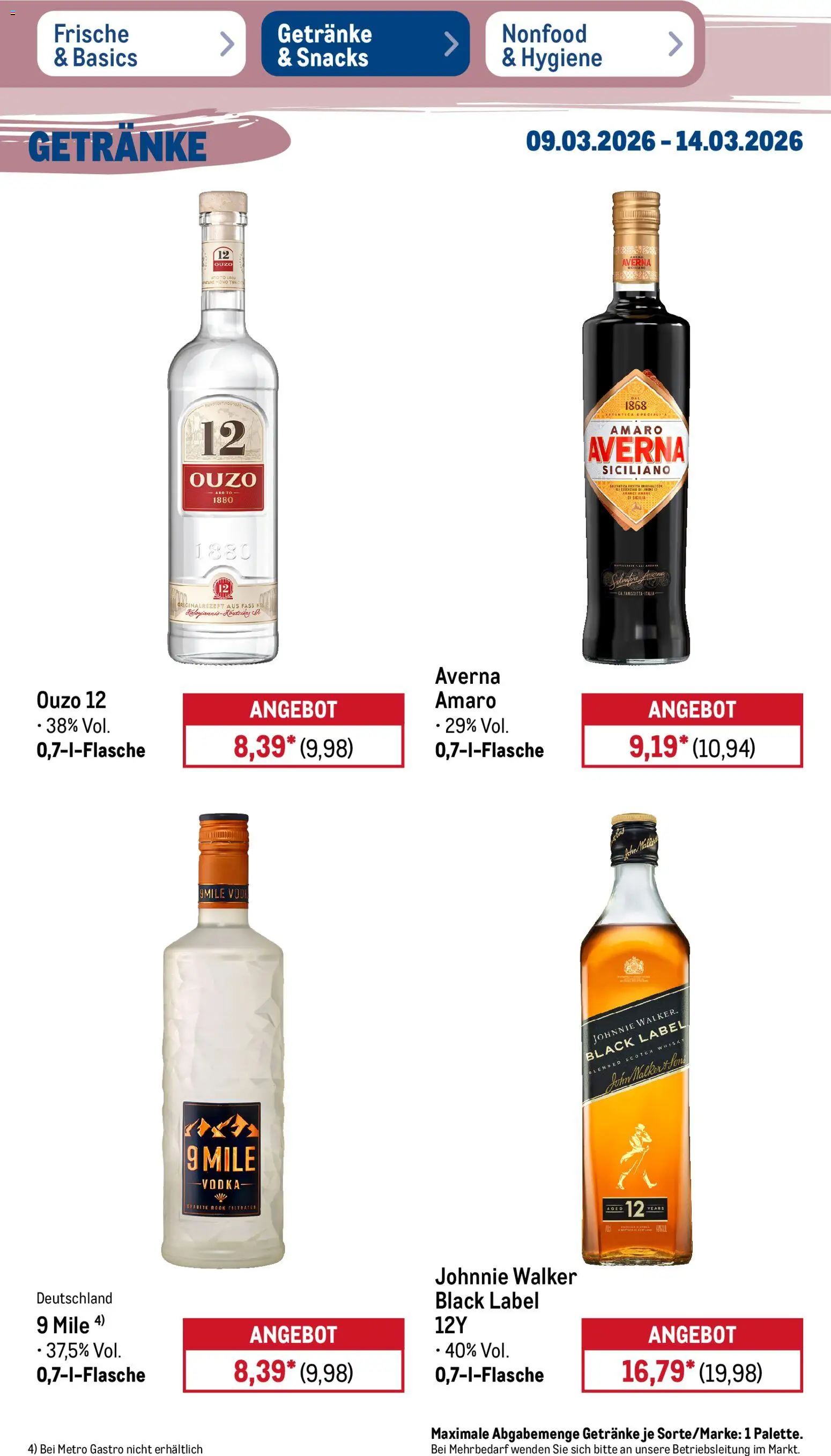 Metro Prospekt 	 – gültig ab 09.03.2026 | Seite: 34 | Produkte: Ouzo, Rock, Vodka, Johnnie walker