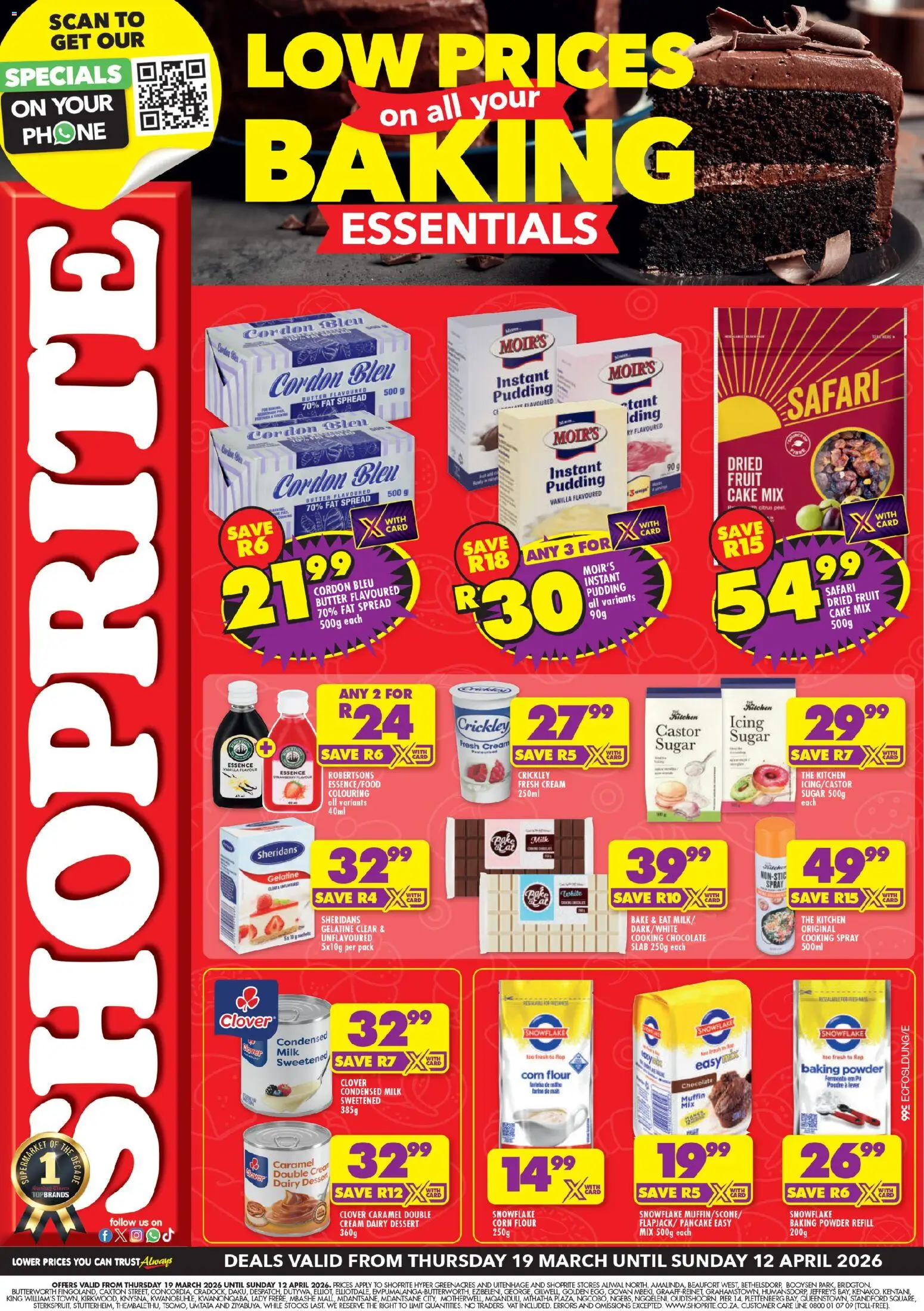 New Shoprite catalogue – valid from 19.03.2026 | Page: 1 | Products: Condensed milk, Chocolate, Cream, Baking powder