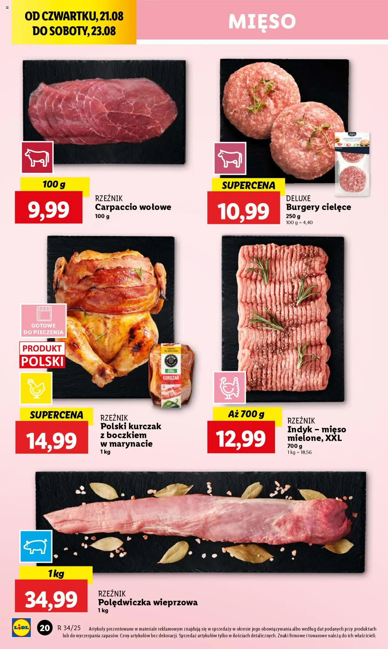 Lidl Gazetka od 21.08.2025 | Strona: 24 | Produkty: Kurczak, Mięso, Polędwiczka wieprzowa, Carpaccio wołowe