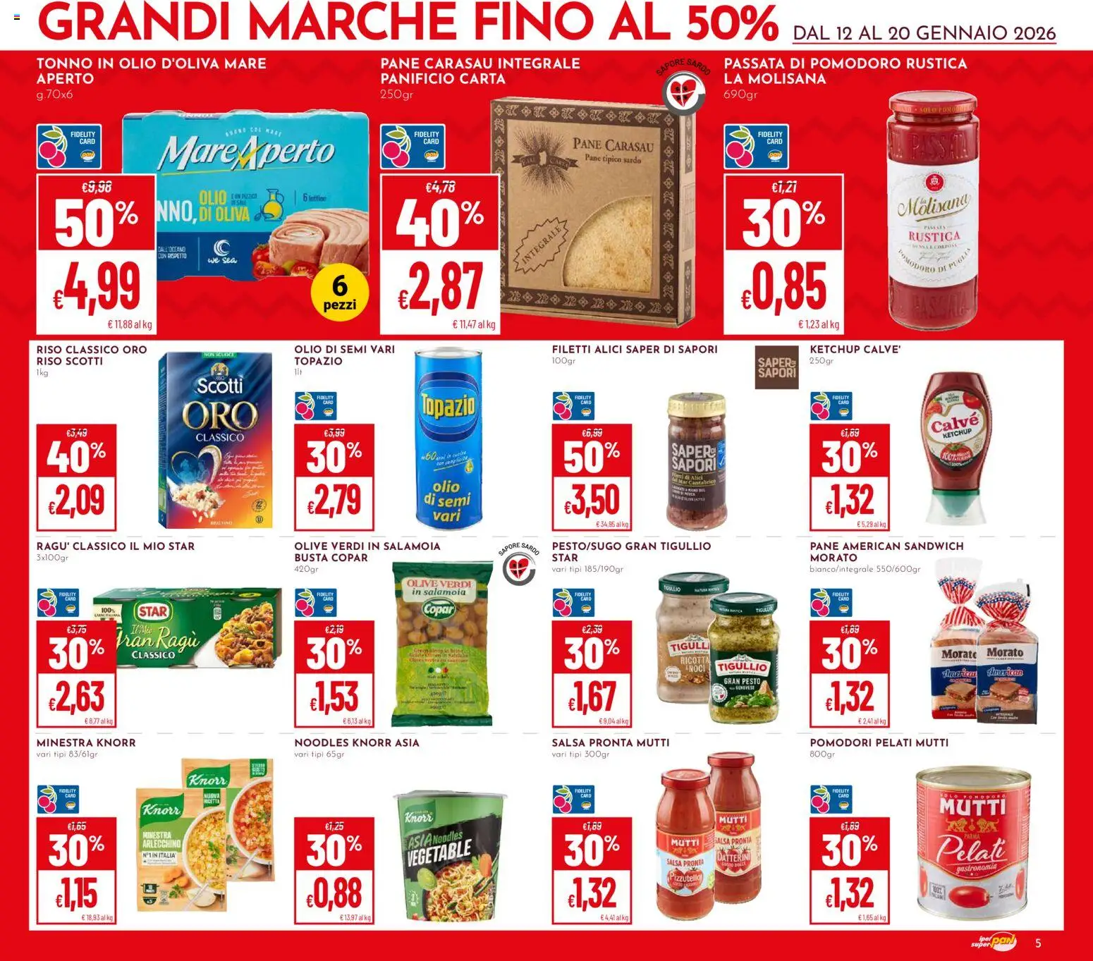 Volantino Pan del 12.01.2026 | Pagina: 5 | Prodotti: Pomodoro, Tonno, Ricotta, Mutti