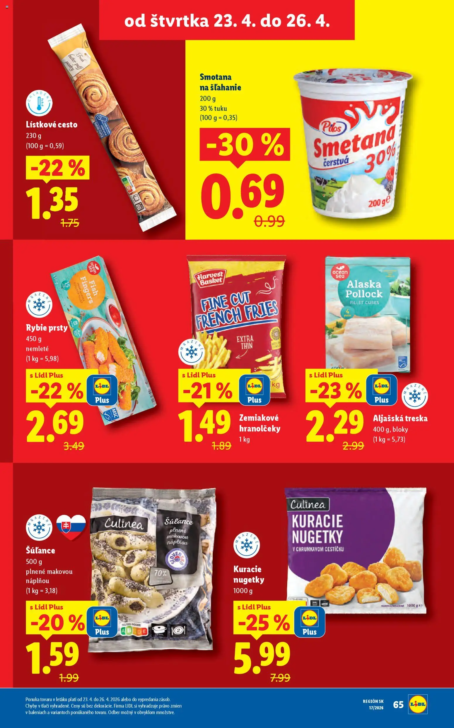 Nové Lidl akcie – leták je platný od 20.04.2026 | Strana: 75 | Produkty: Smotana, Lístkové cesto, Treska, Smotana na šľahanie