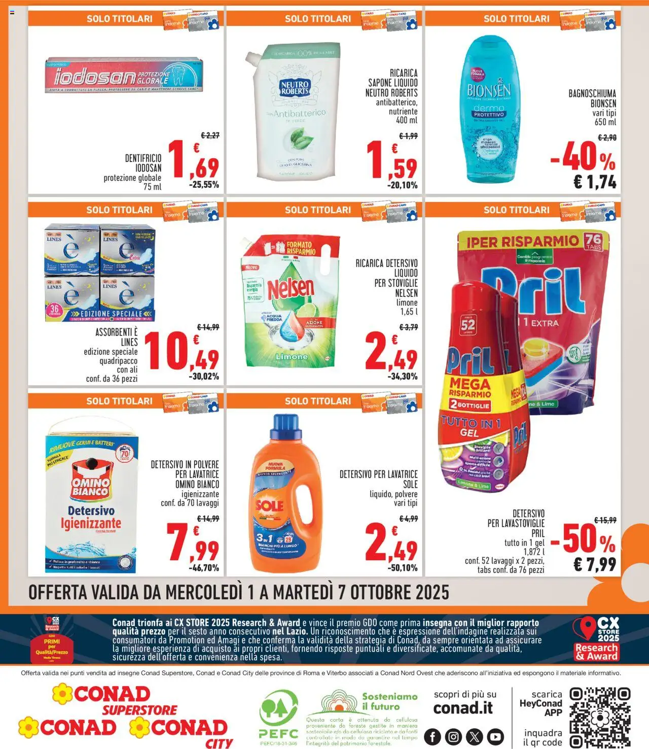 Volantino Conad del 01.10.2025 | Pagina: 8 | Prodotti: Detersivo in polvere, Tè, Detersivo per lavastoviglie, Lime