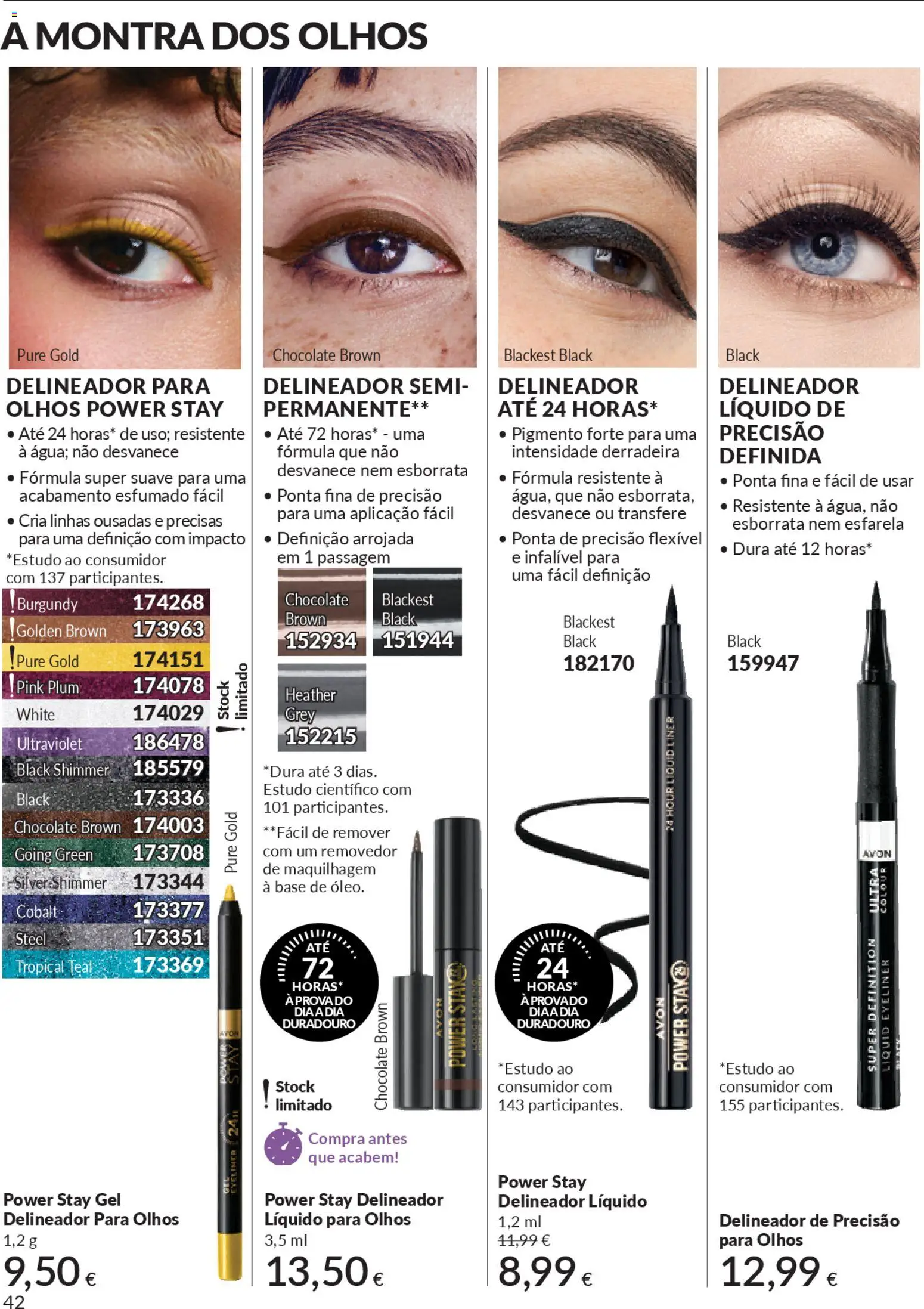 Catálogo Avon Campanha 1 │ válido de 01.01.2026 | Página: 42 | Produtos: Delineador, Maquilhagem, Base, Chocolate