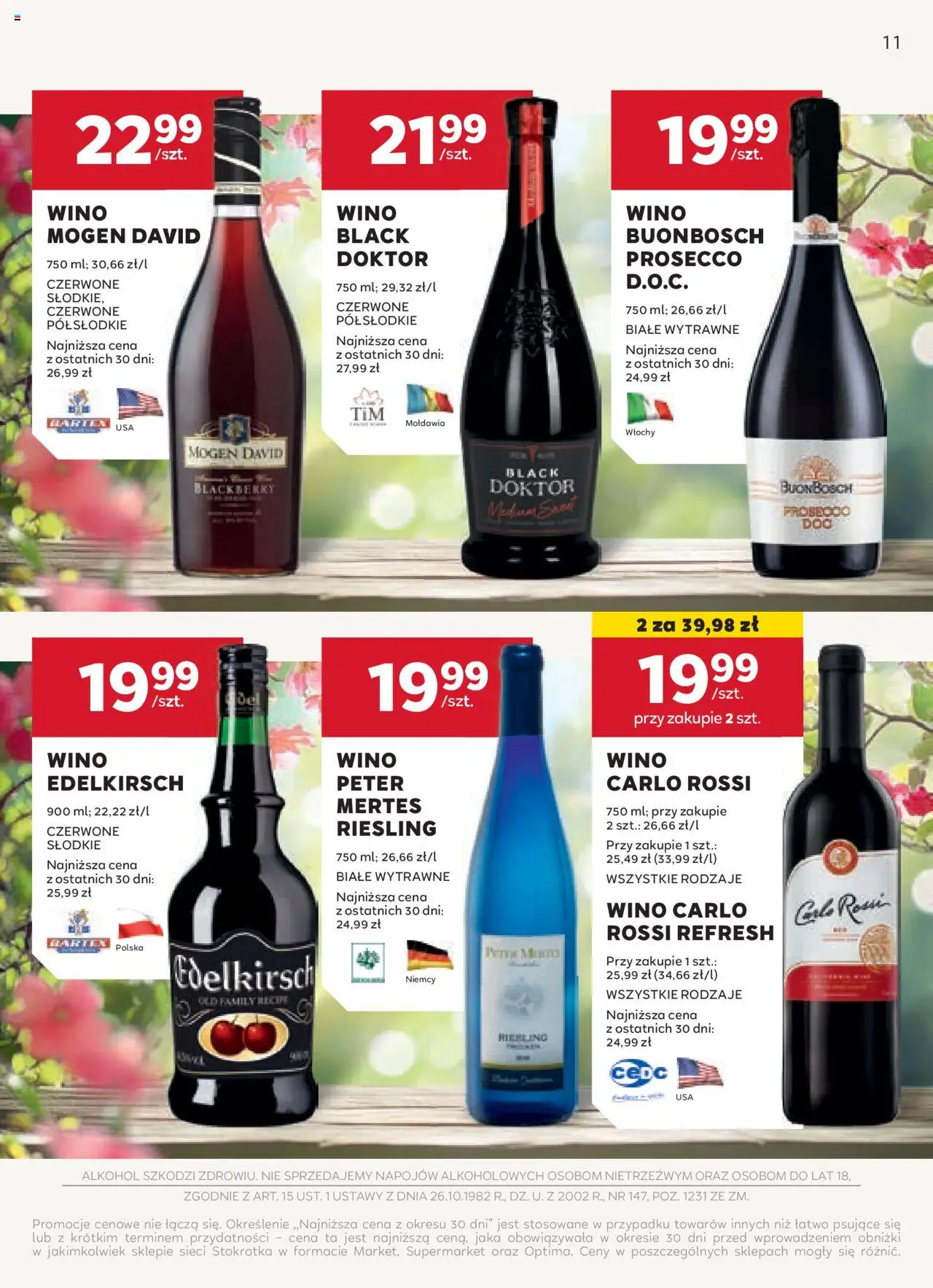 Stokrotka Gazetka - Oferta alkoholowa od 22.05.2025 | Strona: 11 | Produkty: Riesling, Wino, Prosecco, Carlo Rossi