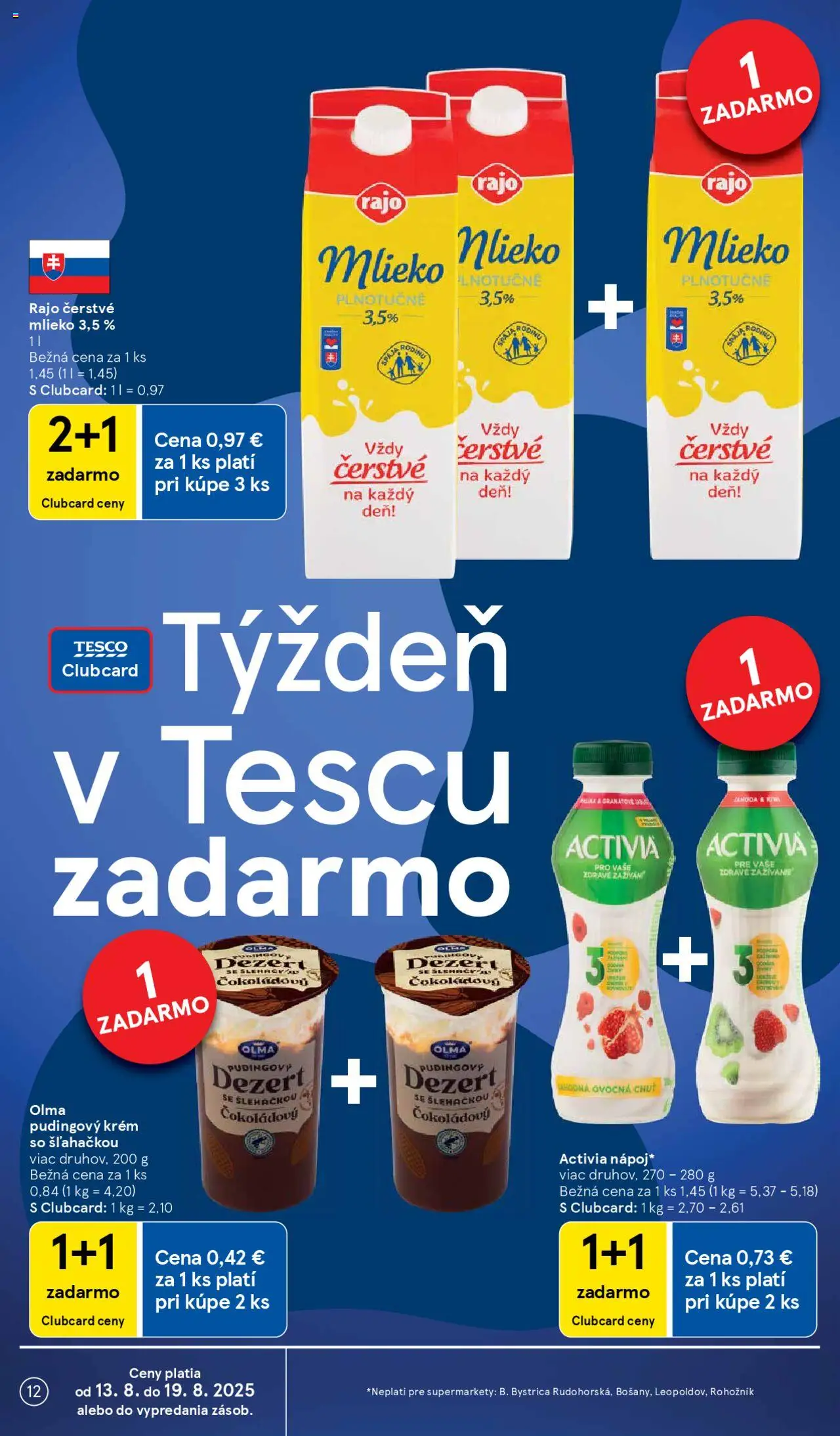 Tesco Supermarket - leták │ platný od 13.08.2025 | Strana: 12 | Produkty: Mlieko, Kiwi, Krém