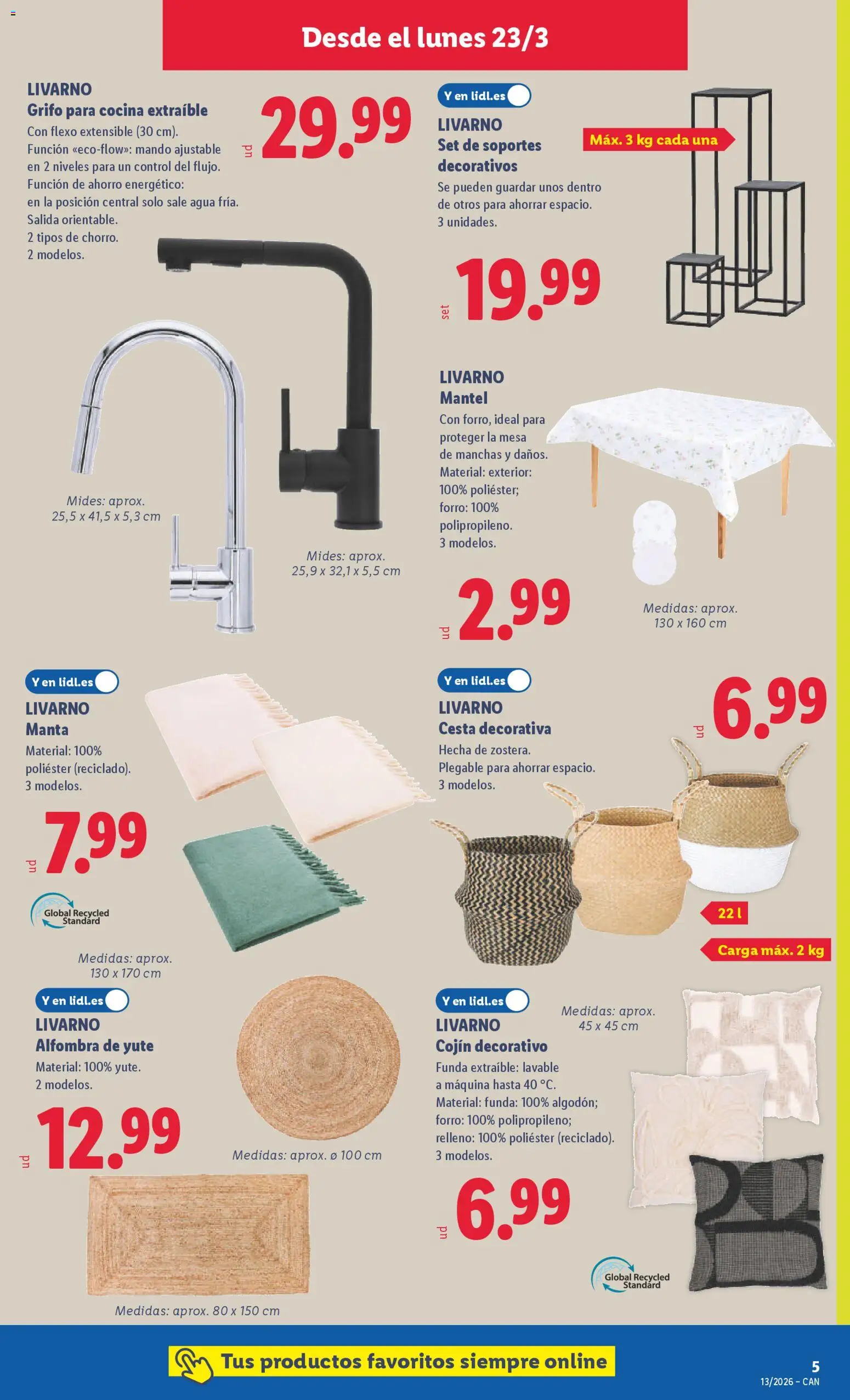 Lidl folleto de bazar │ válido desde el 23.03.2026 | Página: 9 | Productos: Cocina, Cojín, Mesa, Cesta