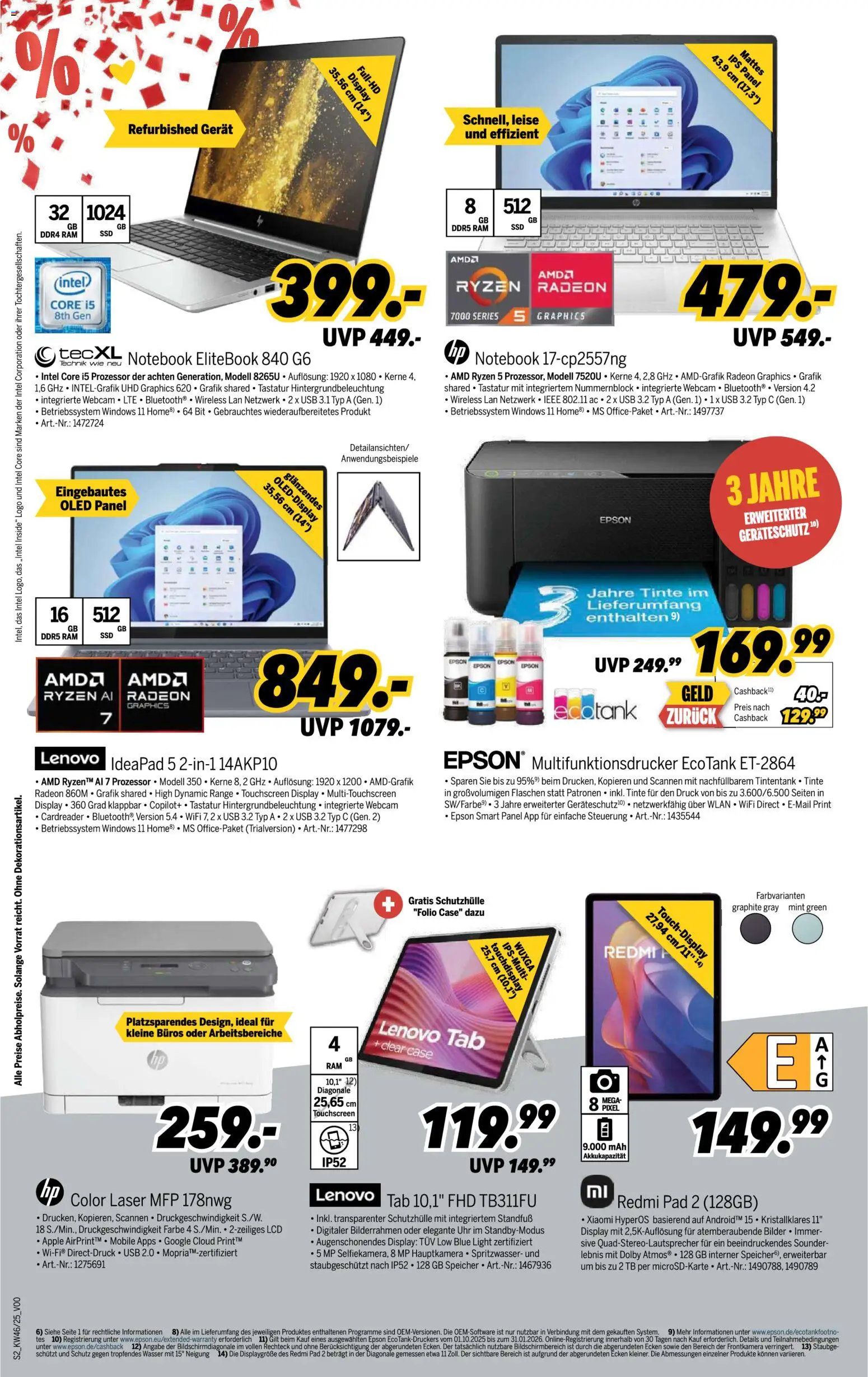 Medimax Prospekt 	 – gültig ab 08.11.2025 | Seite: 2 | Produkte: HP, Epson, Notebook, Uhr