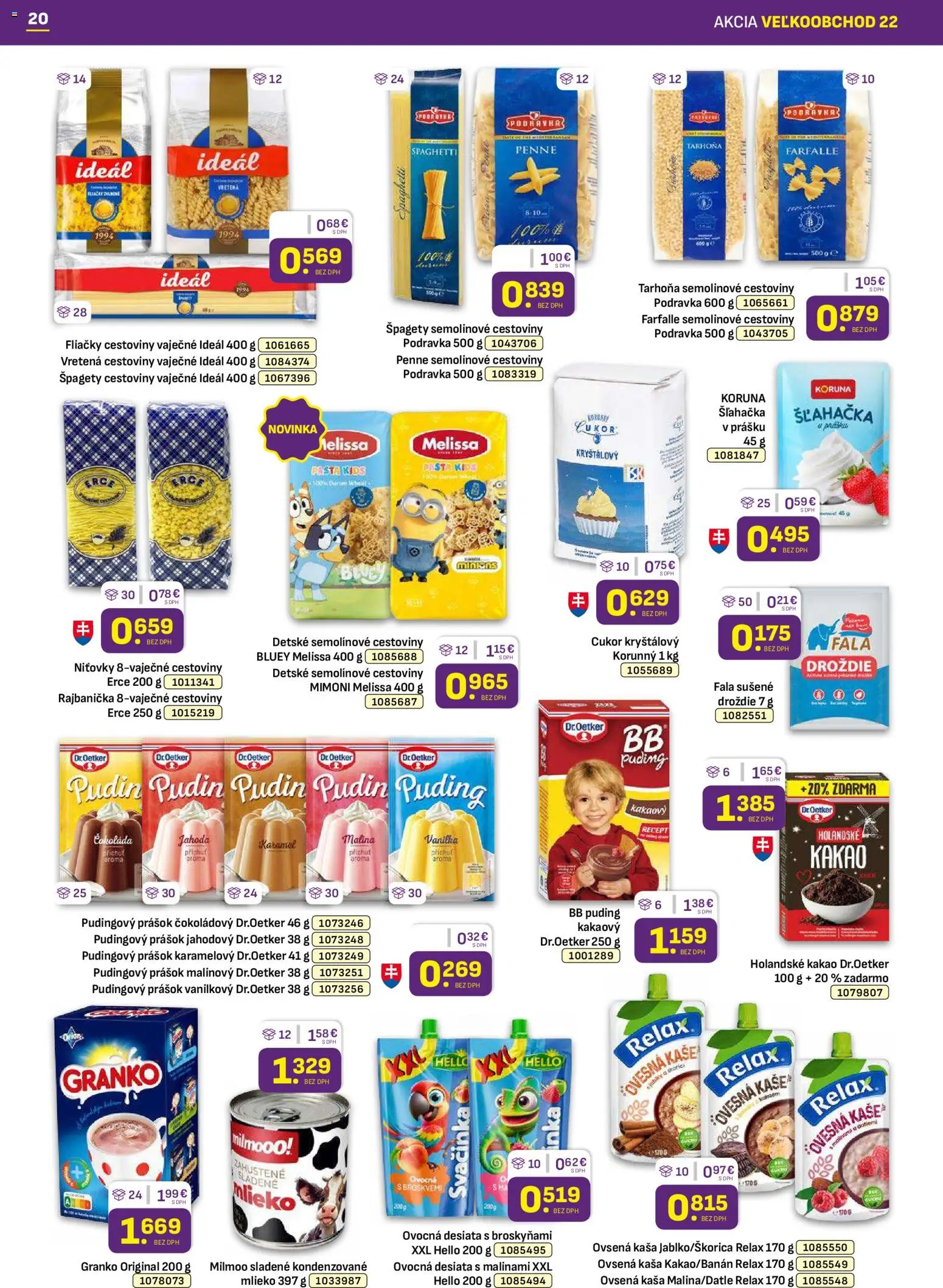 Nové Libex akcie – leták je platný od 03.11.2025 | Strana: 20 | Produkty: Mlieko, Cestoviny, Puding, Tarhoňa
