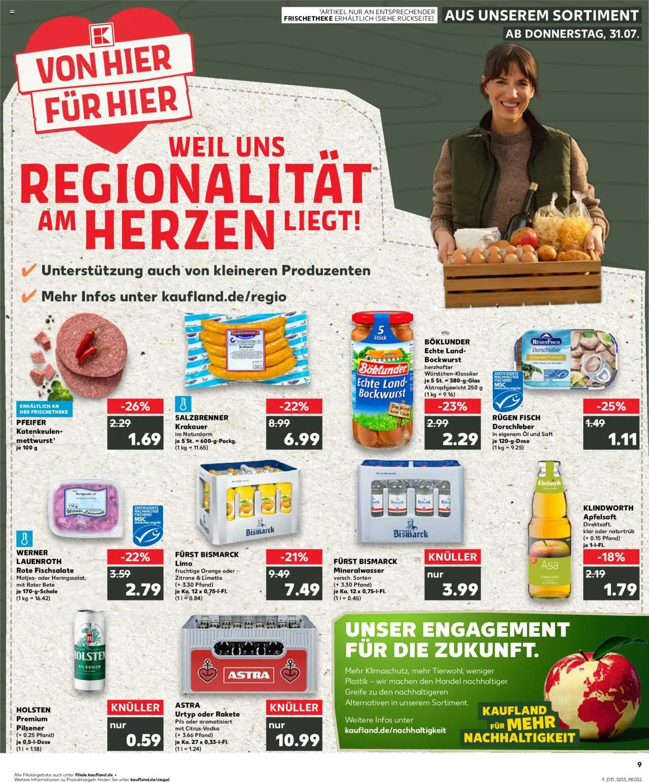 Kaufland prospekt Hamburg	 - gültig ab dem 31.07.2025 | Seite: 9 | Produkte: Pils, Apfelsaft, Fisch, Saft