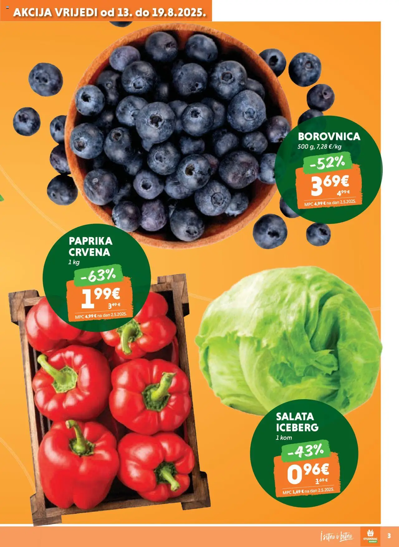 Studenac katalog | vrijedi od 13.08.2025 | Stranica: 3 | Proizvodi: Paprika, Salata, Borovnica