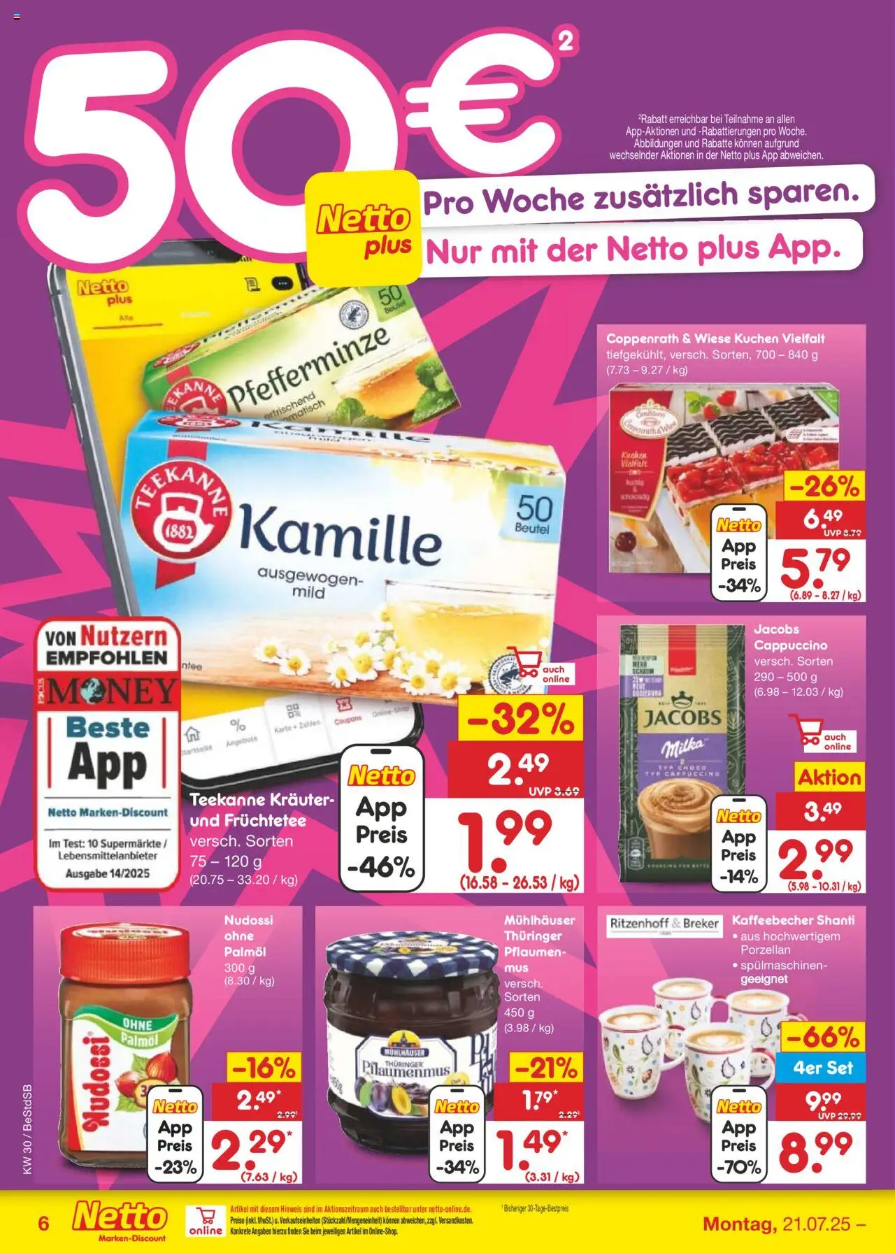 Netto Marken-Discount Prospekt 	 - gültig ab dem 21.07.2025 | Seite: 6 | Produkte: Pflaumen, Teekanne, Kuchen