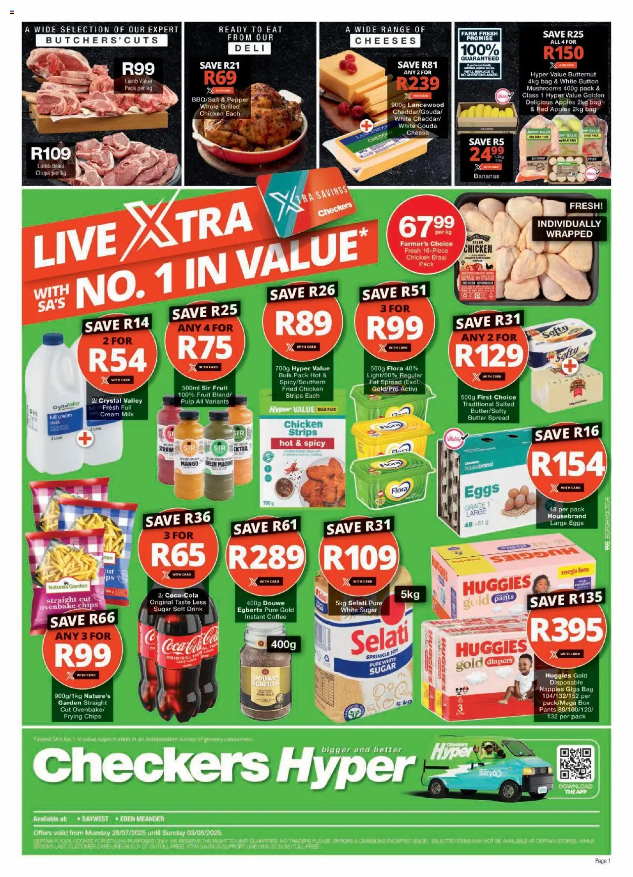 Checkers Eastern Cape - Hyper July Month-End Promotion │ valid from 28.07.2025 | Page: 1 | Products: Mushrooms, Bag, Cheese, Eggs