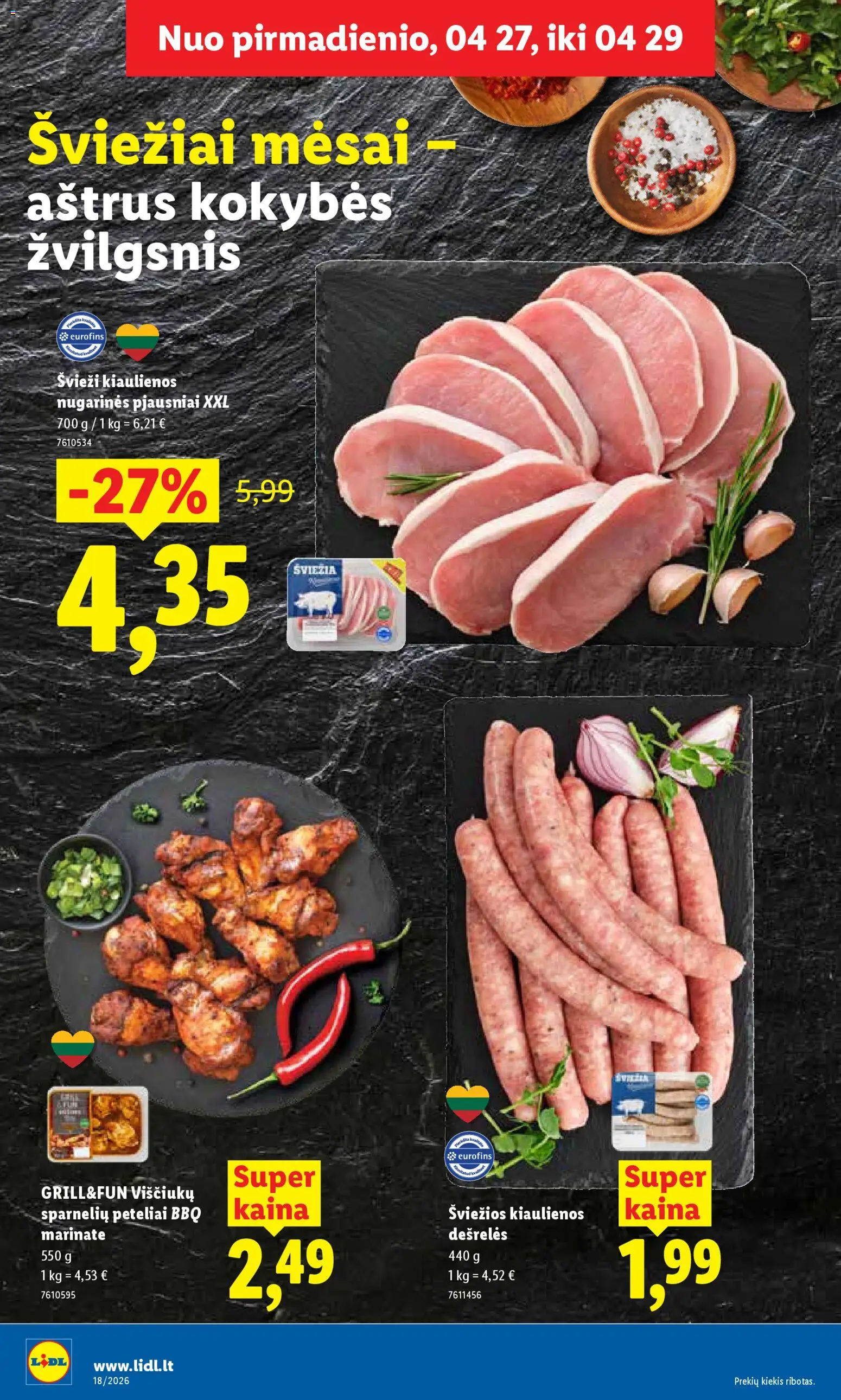 LIDL akcijos nuo 27.04.2026 | Puslapis: 8 | Prekių: Kiaulienos, Dešrelės