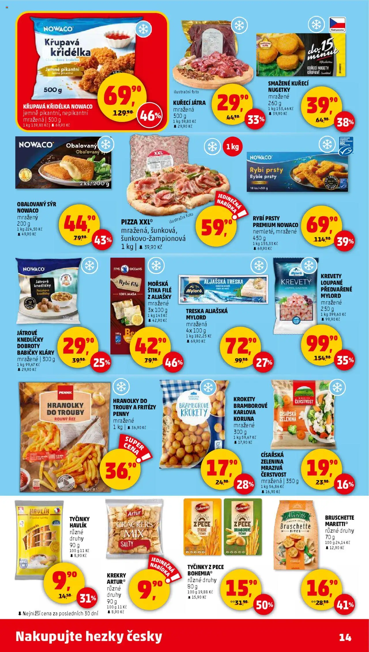 Penny Market leták - Čtvrtečník od 07.08.2025 | Strana: 14 | Produkty: Nugetky, Aljašská treska, Pizza, Hranolky