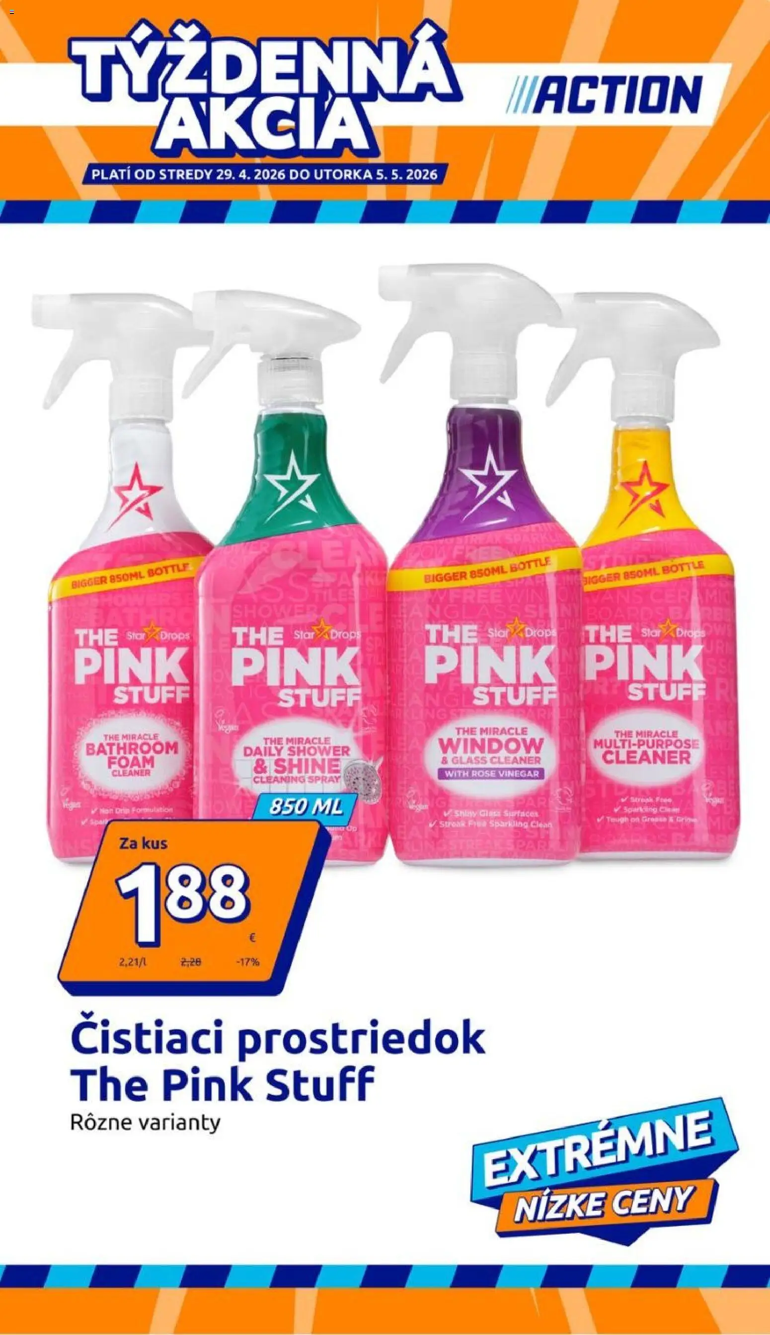 Nové Action akcie – leták je platný od 29.04.2026 | Strana: 1 | Produkty: Čistiaci prostriedok