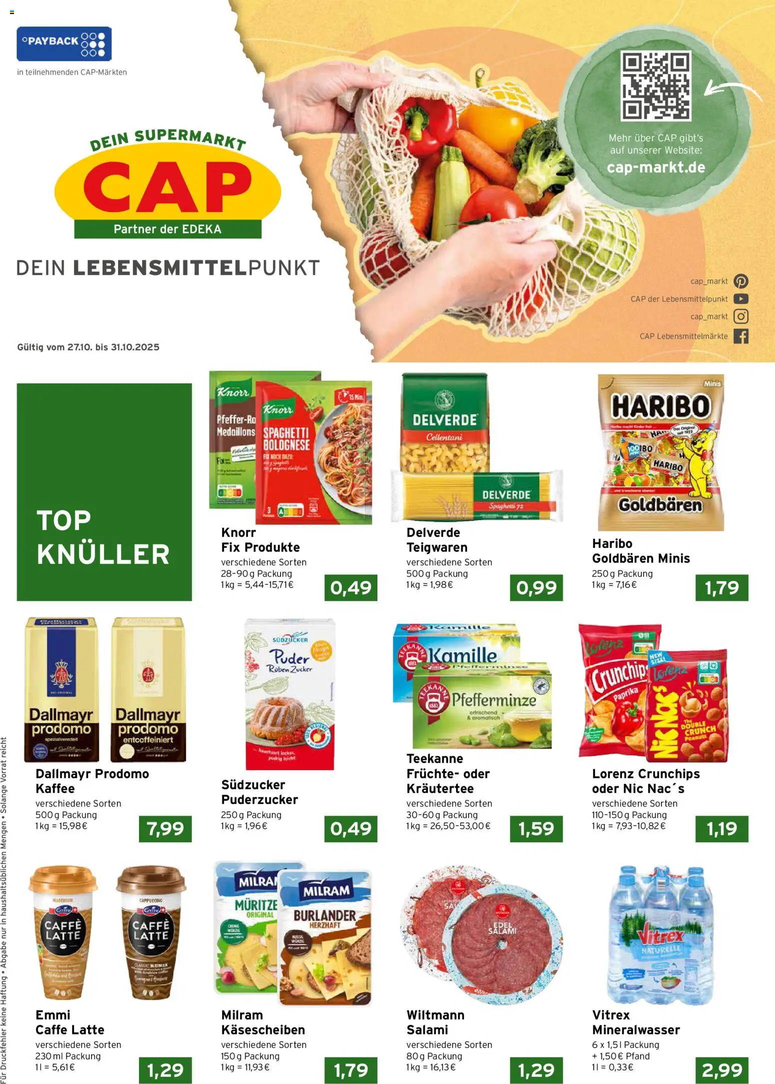 CAP Markt Prospekt – gültig ab 27.10.2025 | Seite: 1 | Produkte: Knorr, Dallmayr, Paprika, Salami