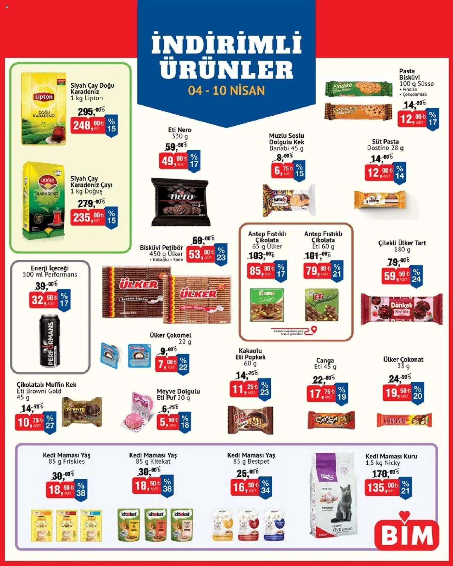 BİM - İndirimli Ürünler - 04.04.2026 tarihinden itibaren geçerlidir | Sayfa: 1 | Ürünler: Süt, Çikolata, Enerji içeceği, Bisküvi