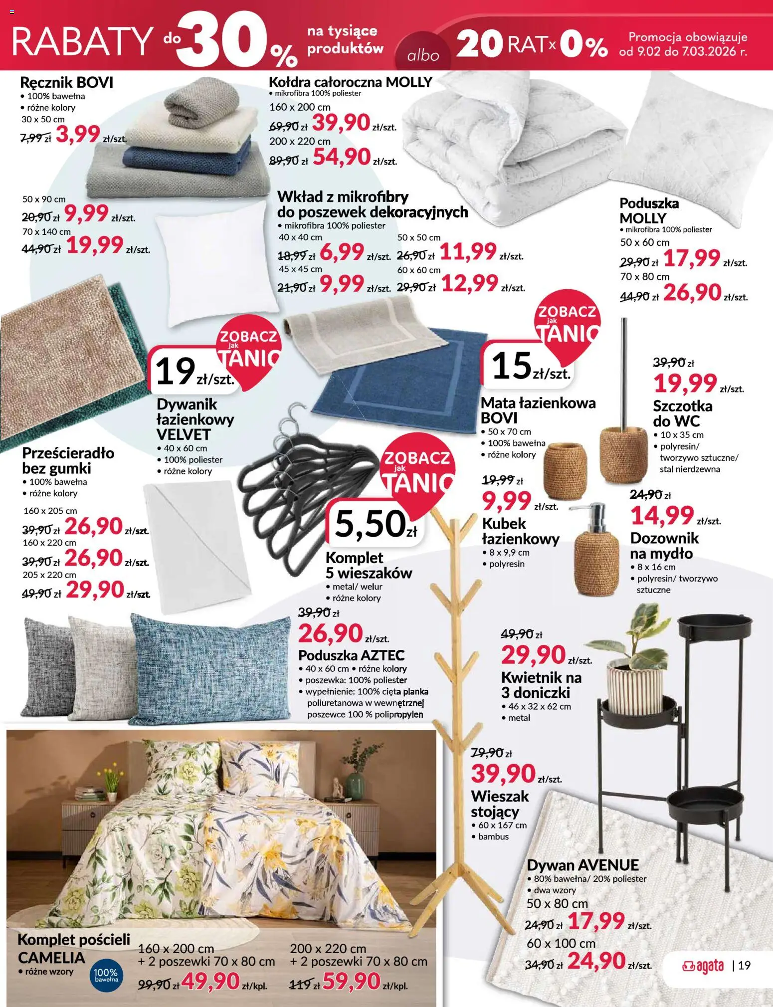 Salony Agata Gazetka - Otwarcie sklepu w Mysiadle od 26.02.2026 | Strona: 19 | Produkty: Dywan, Mydło, Kołdra, Mata łazienkowa