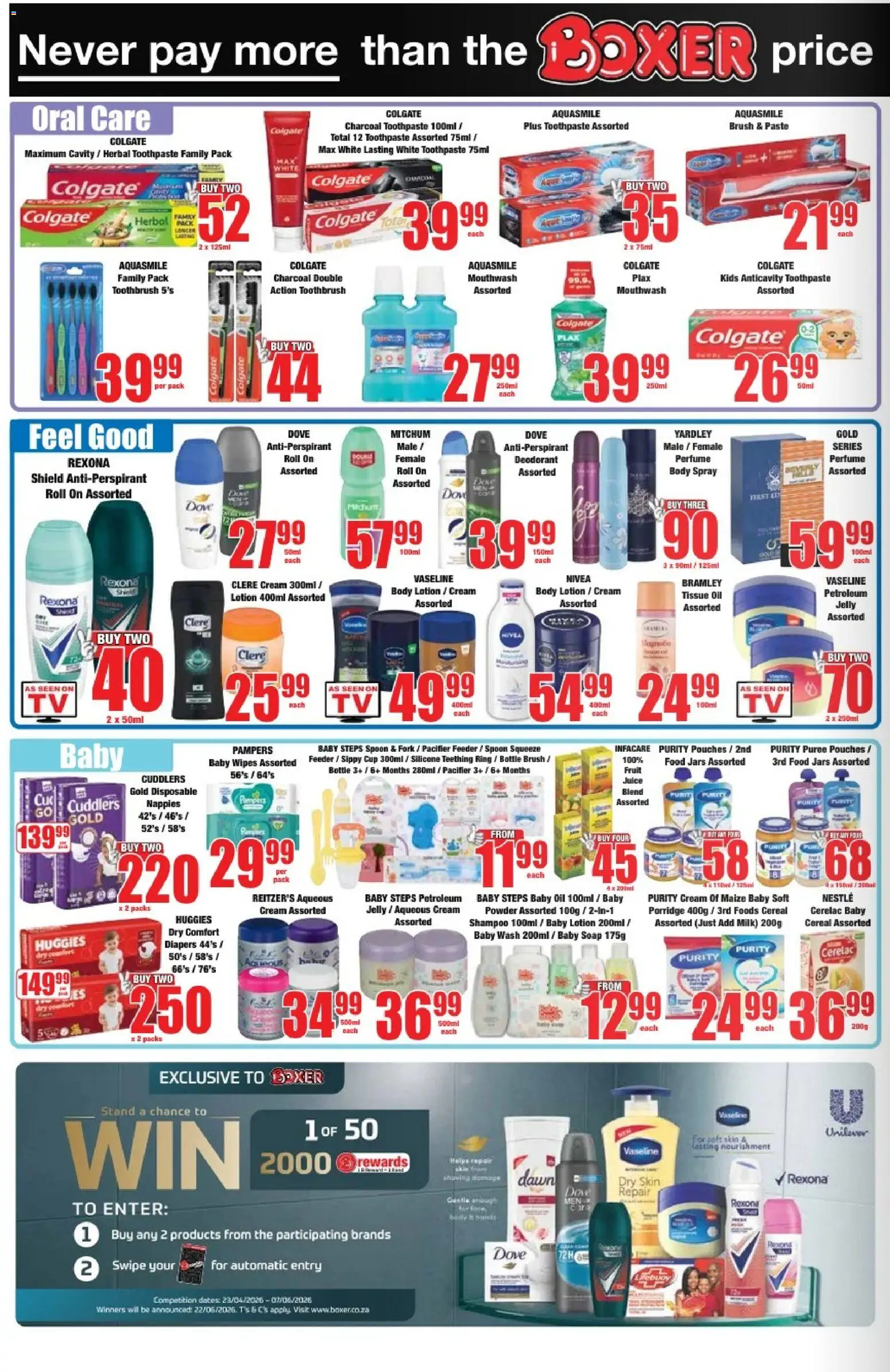 New Boxer catalogue – valid from 23.04.2026 | Page: 10 | Products: Oil, Powder, Antiperspirant, Baby food