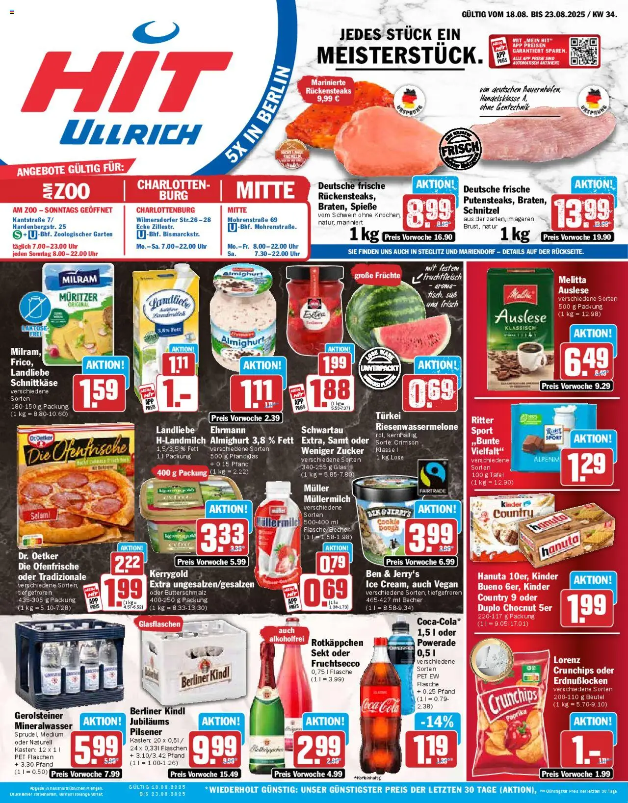 HIT Prospekt 	 - gültig ab dem 18.08.2025 | Seite: 1 | Produkte: Butterschmalz, Coca cola, Salami, Uhr