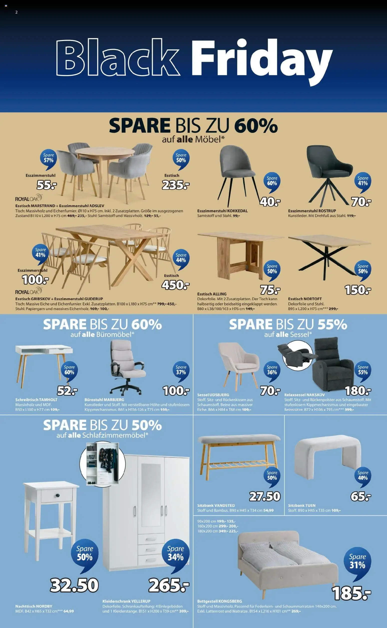 JYSK - Black Friday gültig ab 24.11.2025 | Seite: 2 | Produkte: Kleiderschrank, Lattenrost, Sessel, Tisch