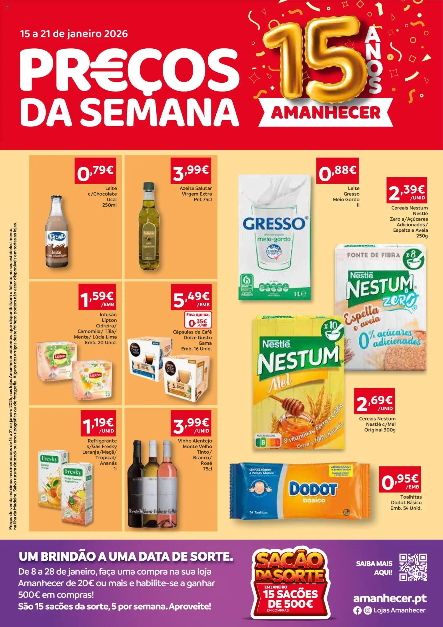 Amanhecer Folheto Madeira │ válido de 15.01.2026 | Página: 1 | Produtos: Azeite, Faca, Cálcio, Vinho