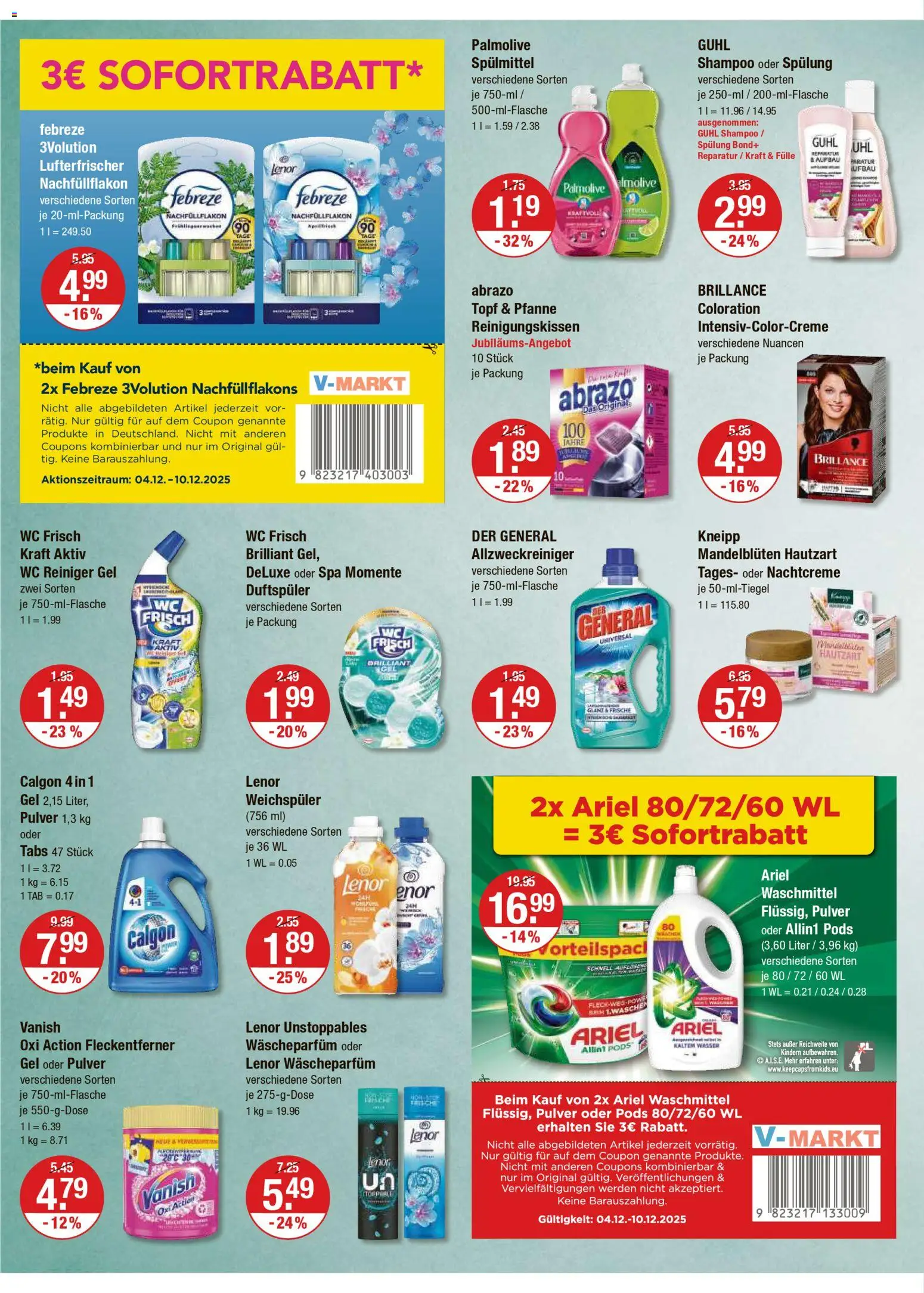 V-Markt - Hallertau/Oberpfalz – gültig ab 04.12.2025 | Seite: 10 | Produkte: Ariel, Shampoo, Waschmittel, Wc frisch