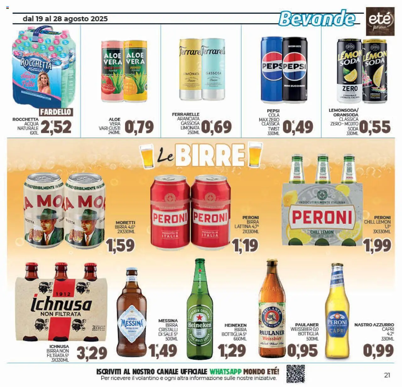 Volantino Eté del 19.08.2025 | Pagina: 21 | Prodotti: Birra, Limonata, Birra messina, Pepsi