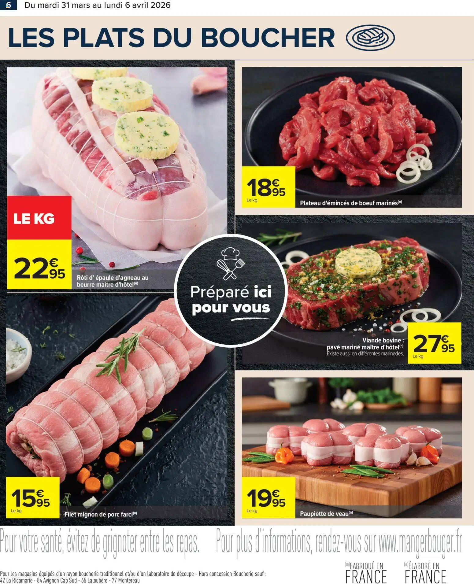 {H1} | Page: 6 | Produits: Plateau, Beurre, Viande, Filet mignon