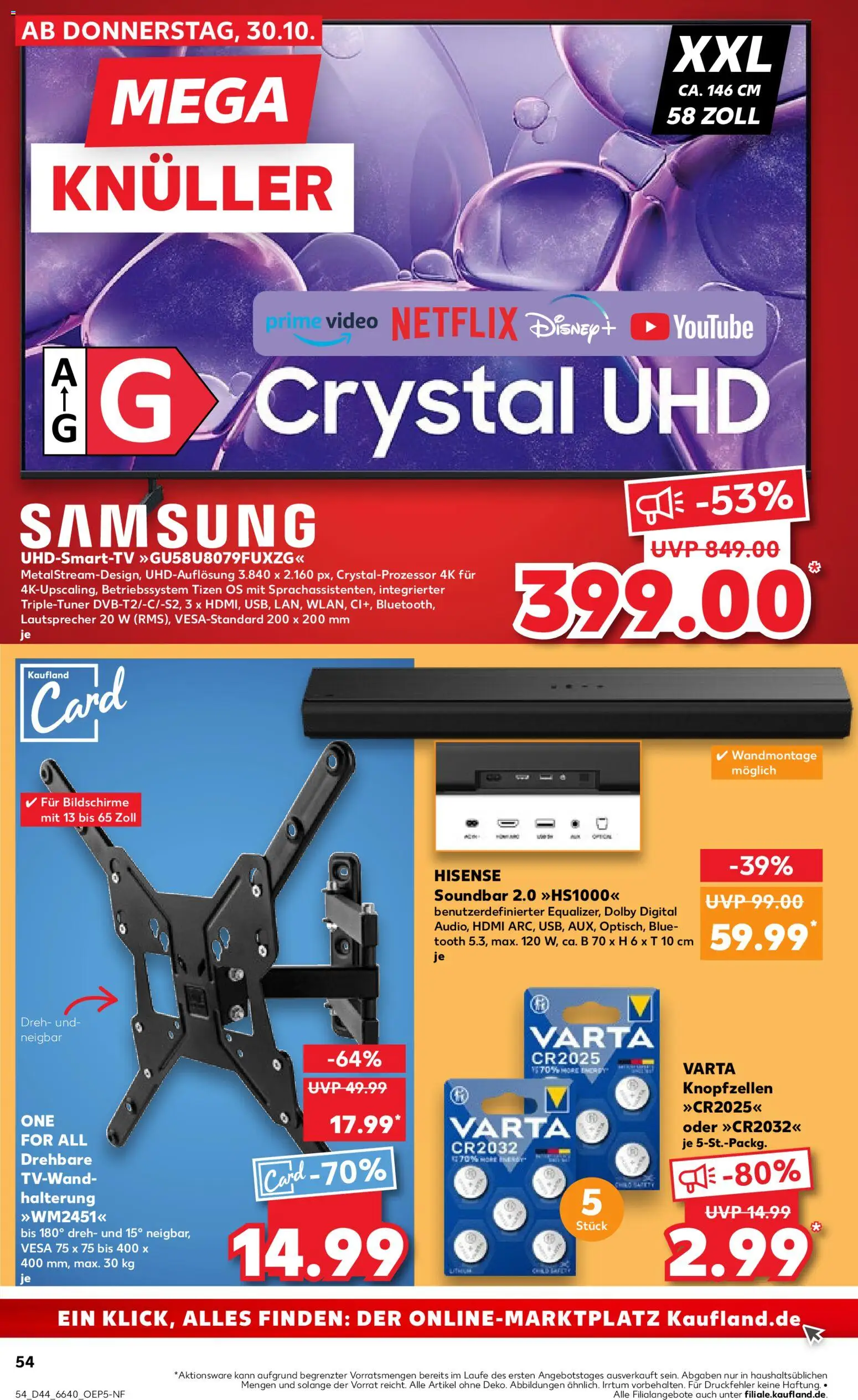 Kaufland prospekt Speyer	 – gültig ab 30.10.2025 | Seite: 54 | Produkte: Hisense, Samsung, Smart TV, Soundbar
