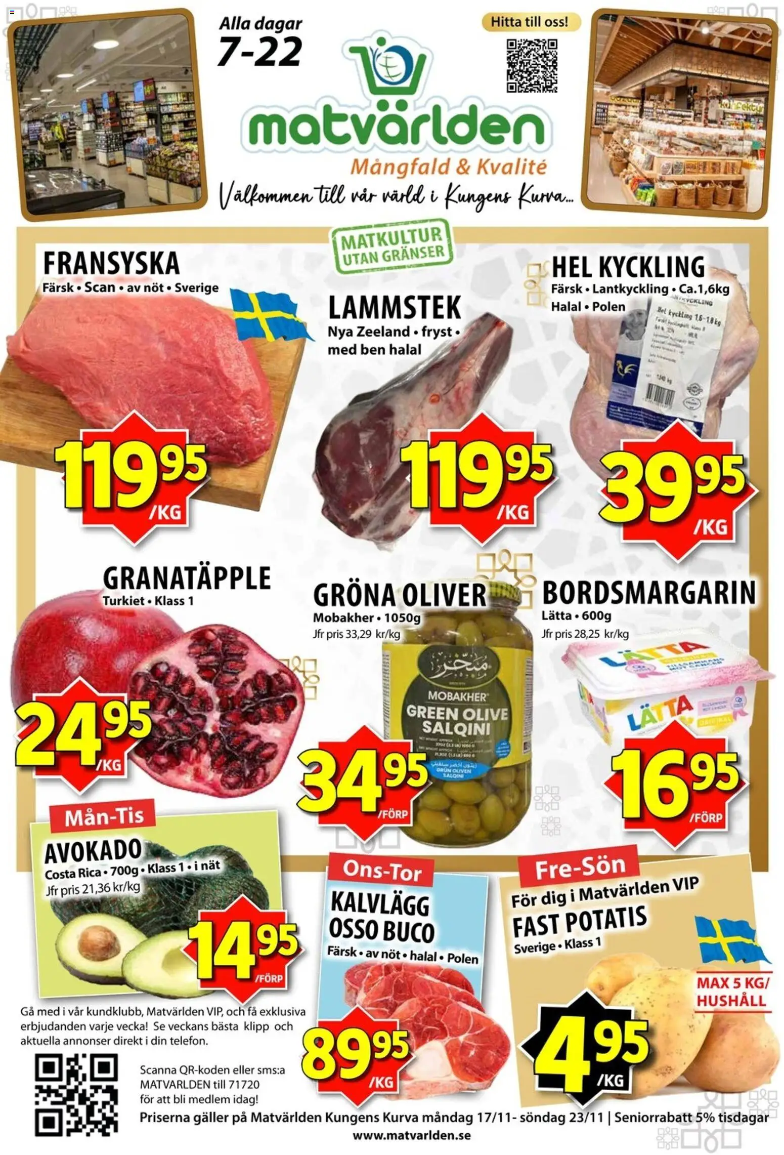 Matvärlden reklamblad aktuell från 17.11.2025 | Sida: 1 | Produkter: Oliver, Galler, Potatis