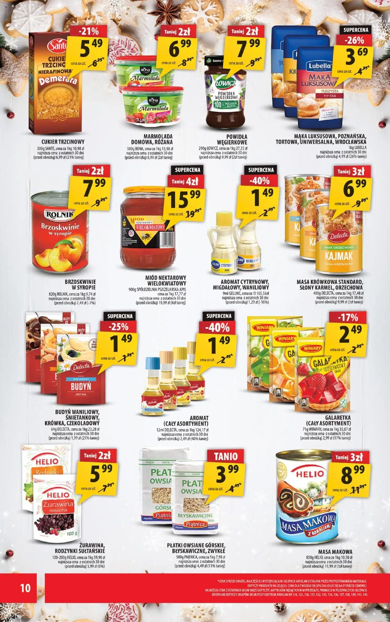 Arhelan Gazetka od 05.12.2025 | Strona: 10 | Produkty: Płatki owsiane, Delikatesy, Cukier trzcinowy, Rodzynki