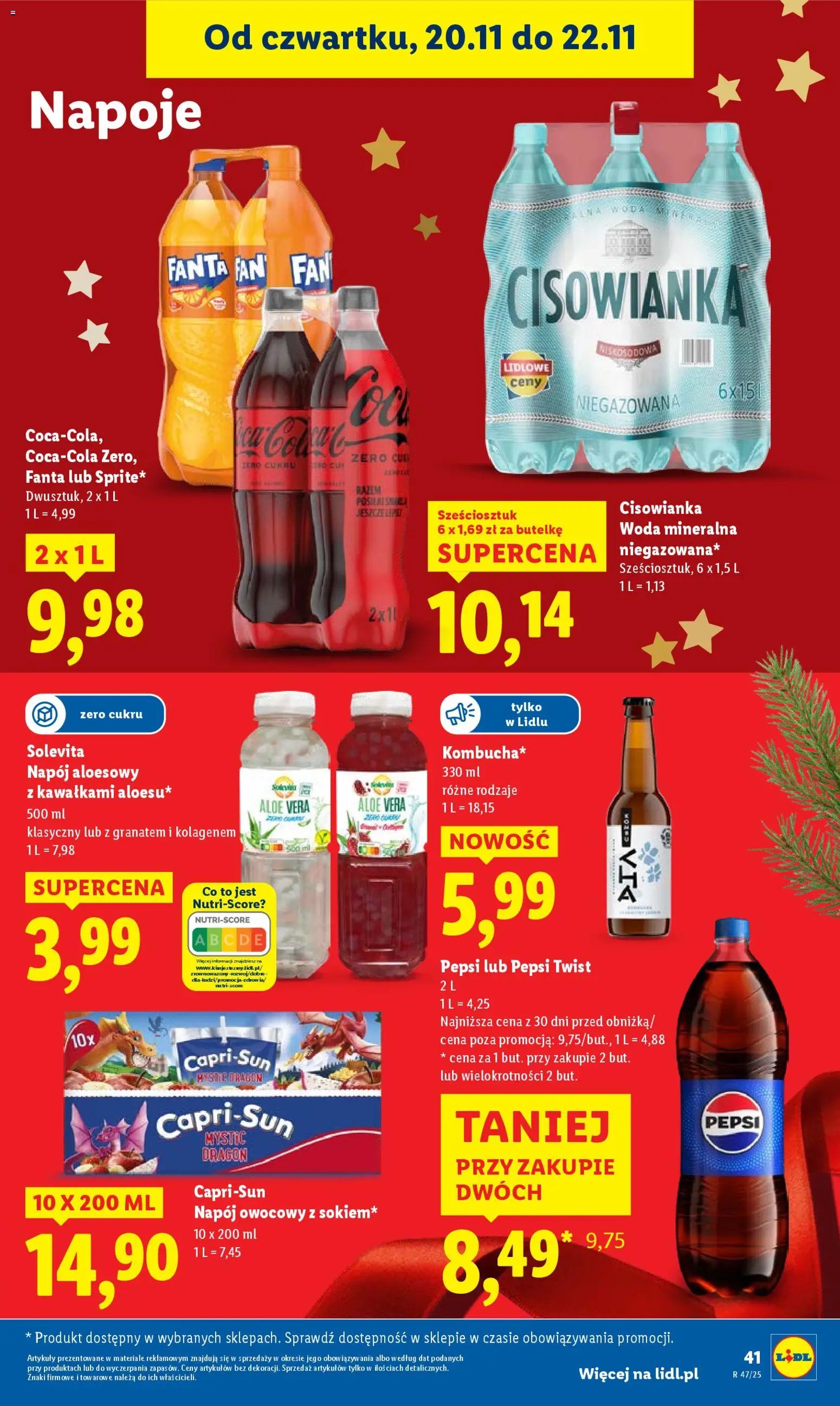 Lidl Gazetka od 20.11.2025 | Strona: 43 | Produkty: Napój aloesowy, Napoje, Pepsi, Woda