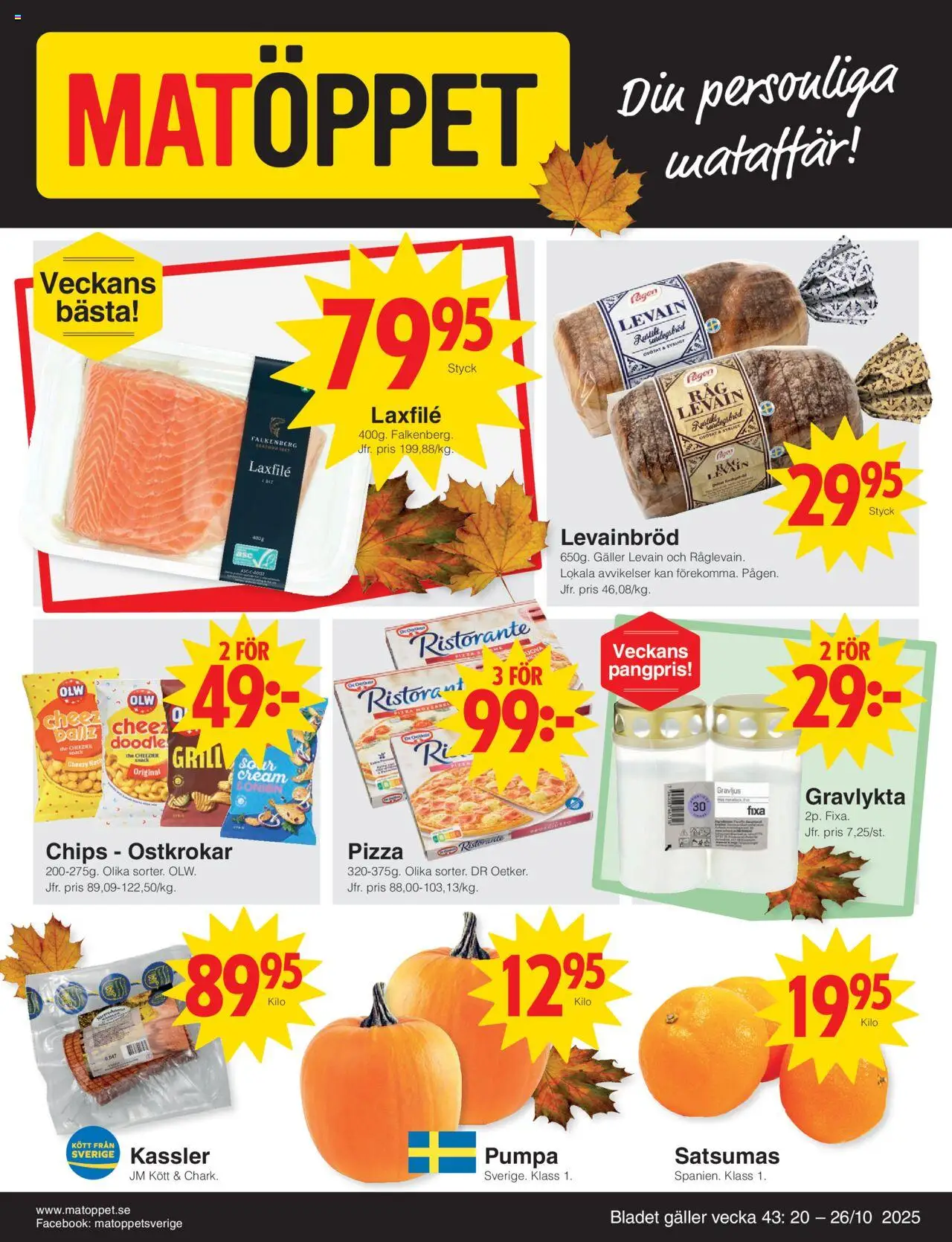 Matöppet reklamblad aktuell från 20.10.2025 | Sida: 1 | Produkter: Grill, Kassler, Pizza, Pumpa