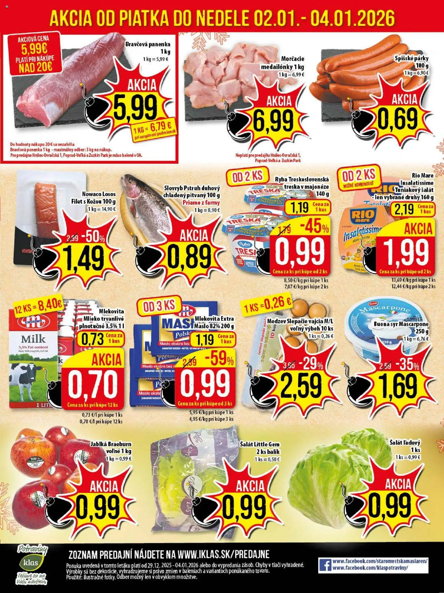 Nové Klas akcie – leták je platný od 29.12.2025 | Strana: 25 | Produkty: Vajcia, Jablká, Pstruh, Ryba